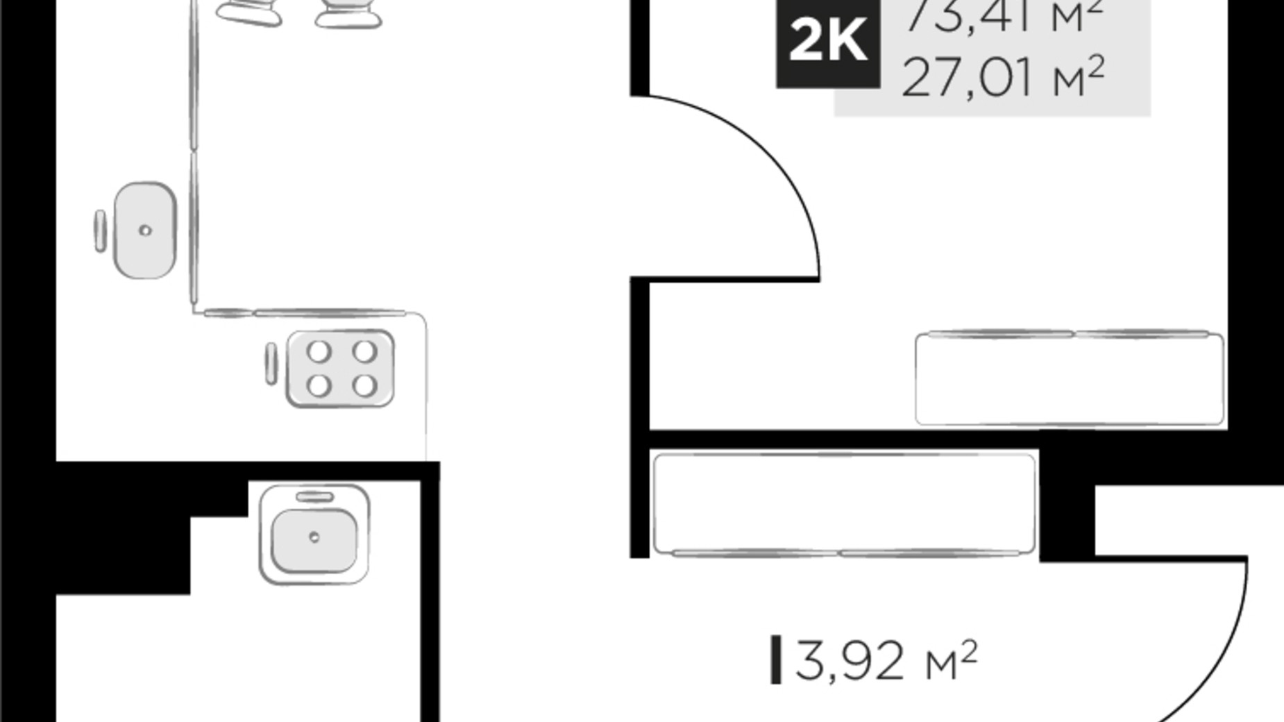 Планировка 2-комнатной квартиры в ЖК PERFECT LIFE 73.41 м², фото 801067