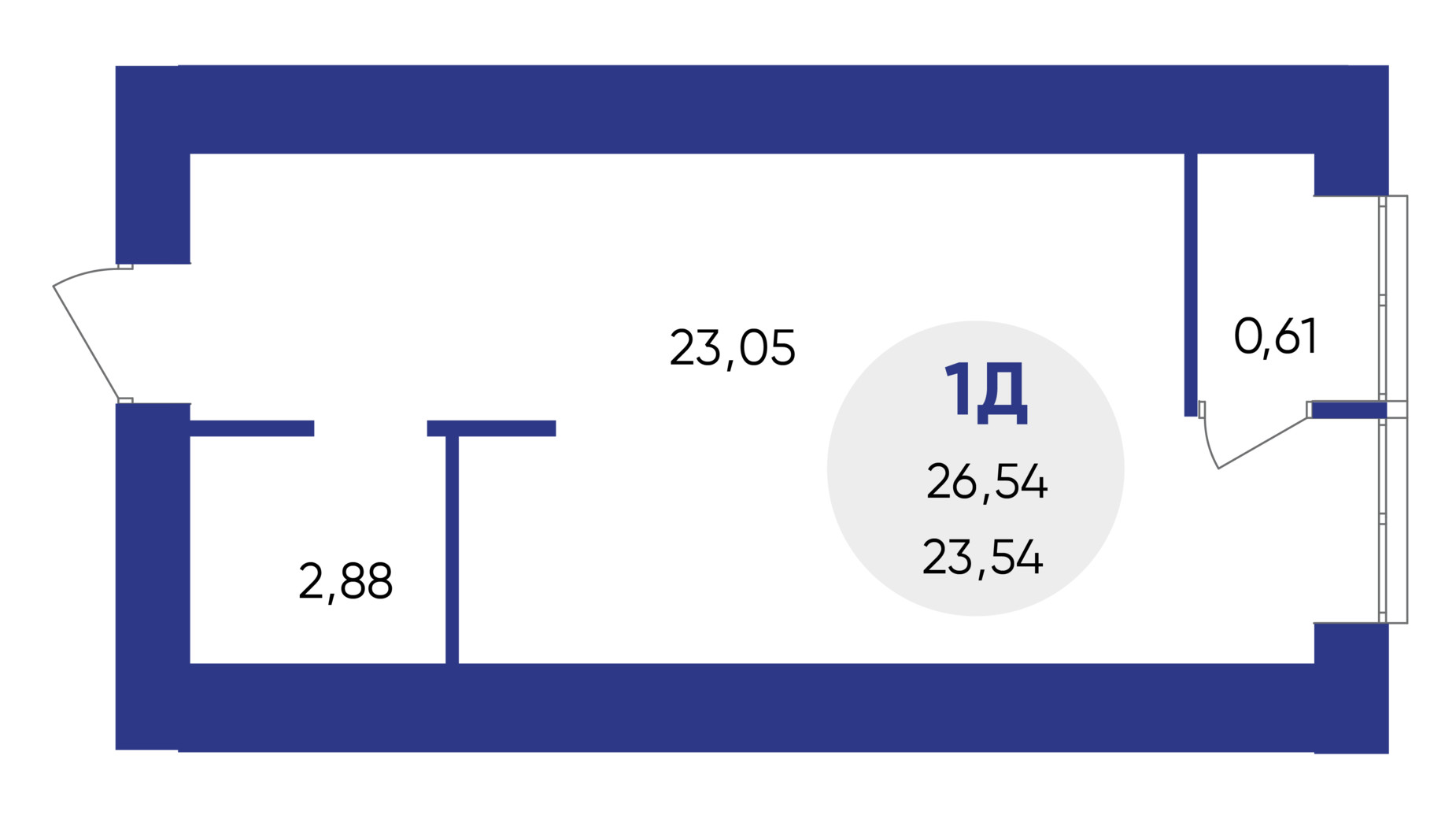 Планировка смарт квартиры в ЖК Атмосфера 26.79 м², фото 802134