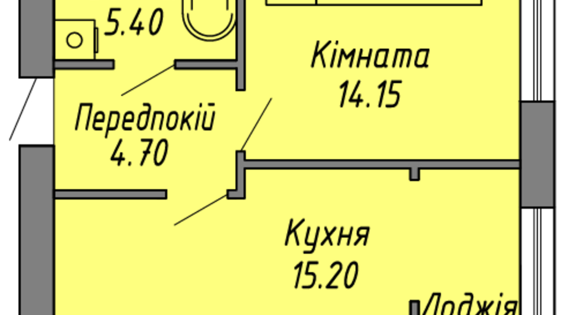 Планування 1-кімнатної квартири в ЖК Скандинавія 43.95 м², фото 802619