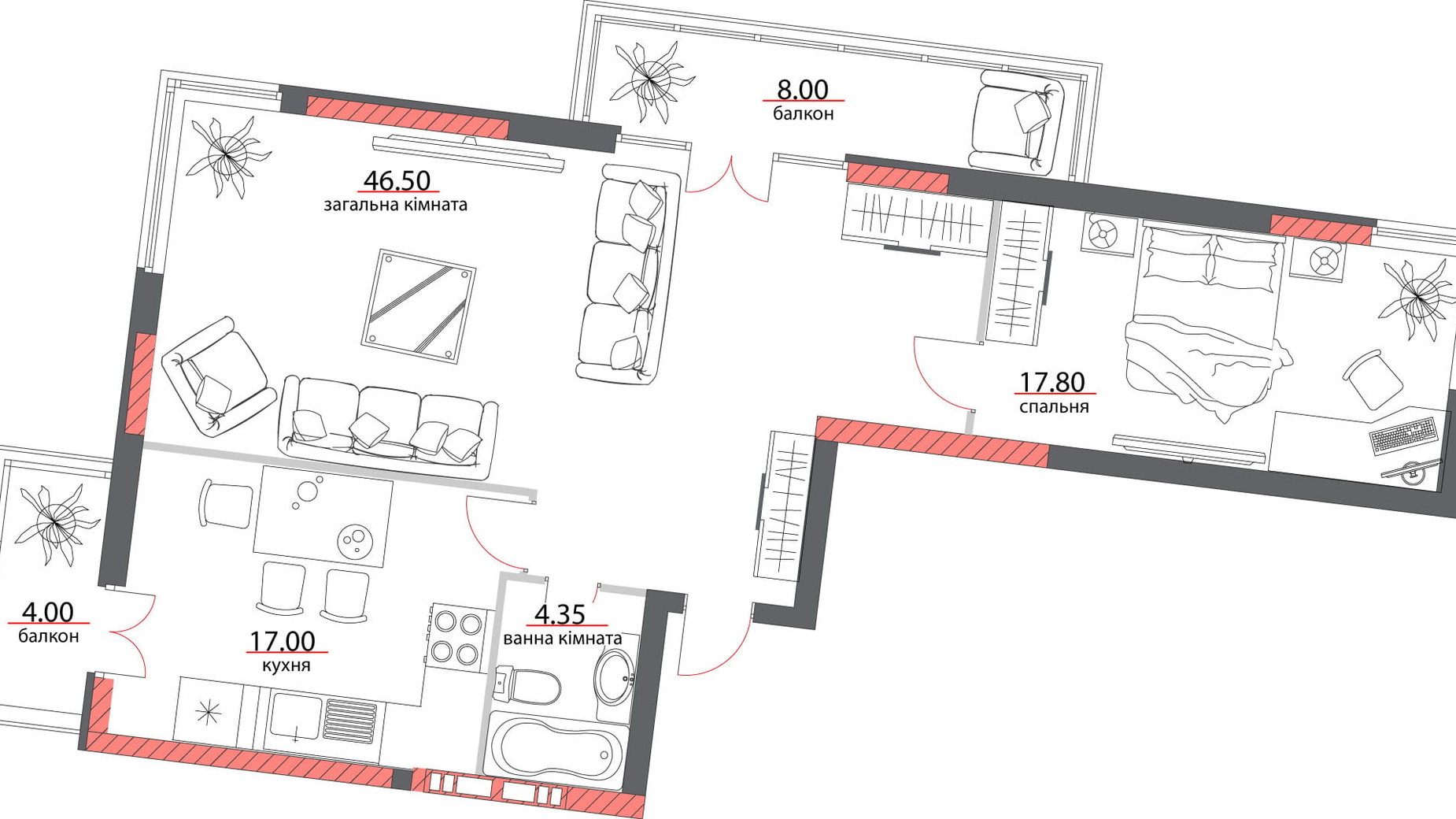 Планування 2-кімнатної квартири в ЖБ вул. Шевченко, 96А 97.5 м², фото 803467