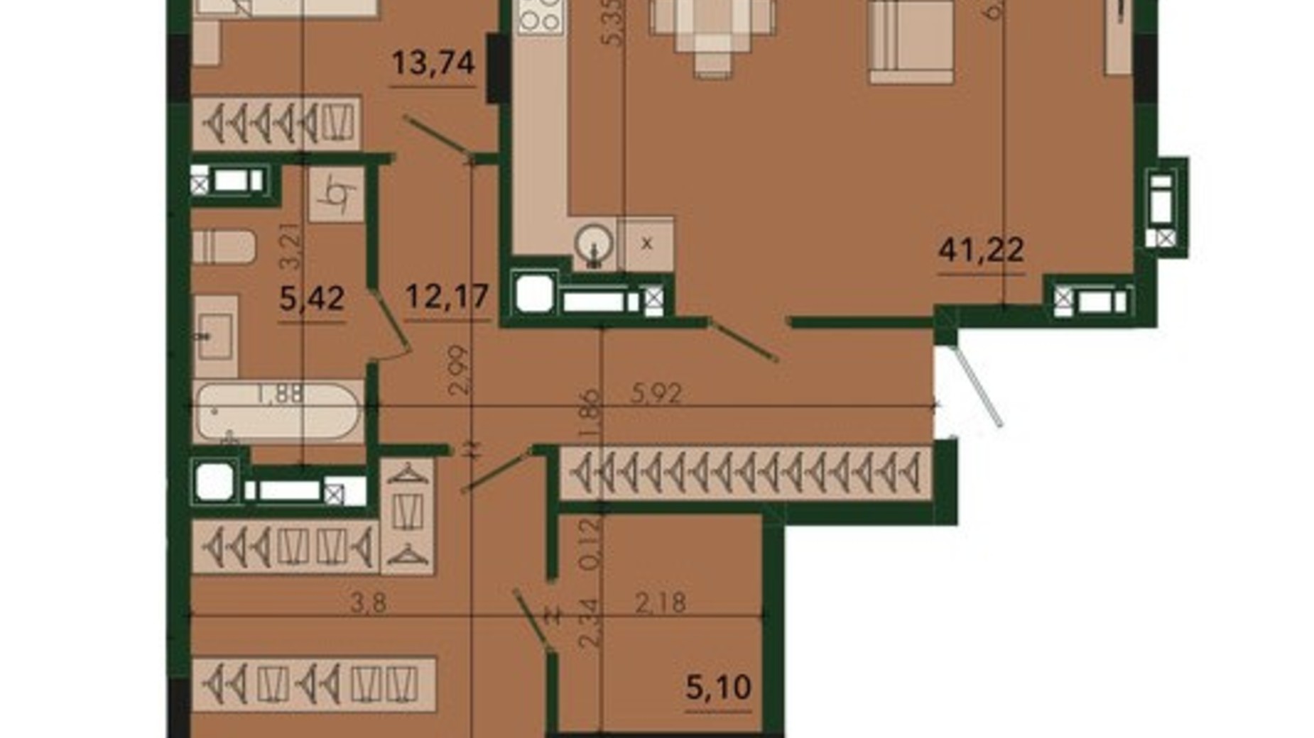 Планировка 2-комнатной квартиры в ЖК SVOЇ CITY 108.27 м², фото 804116