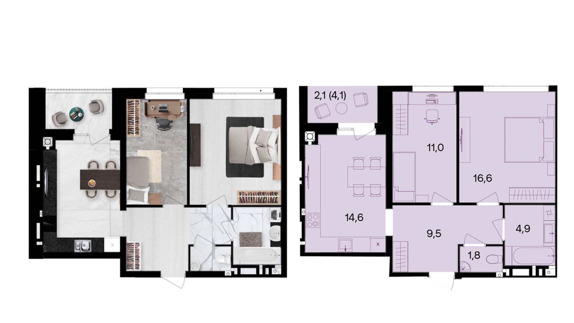 Планировка 2-комнатной квартиры в ЖК Lavanda Park 60.5 м², фото 804270