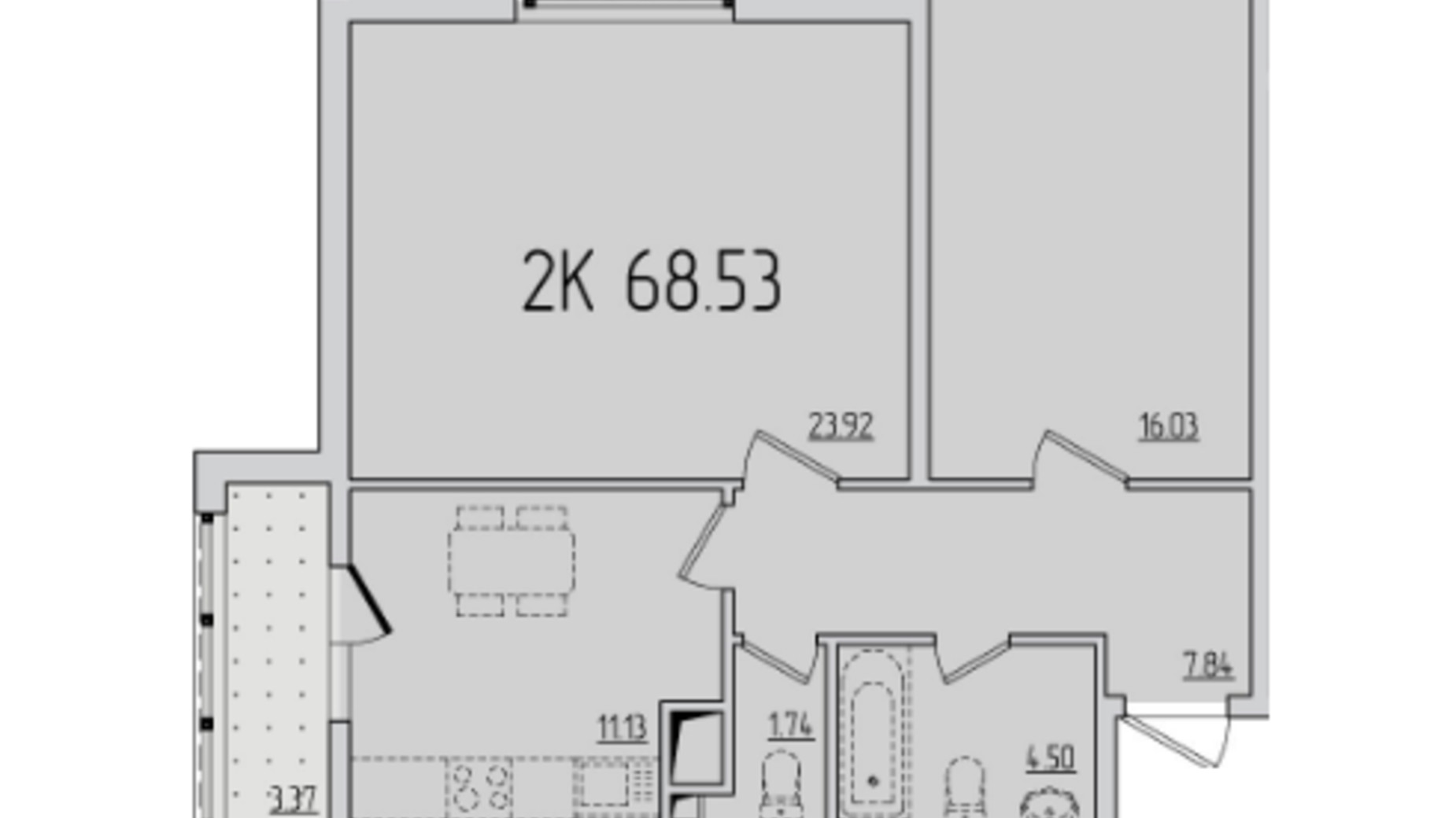 Планировка 3-комнатной квартиры в ЖК Сорок седьмая жемчужина 67.6 м², фото 805106