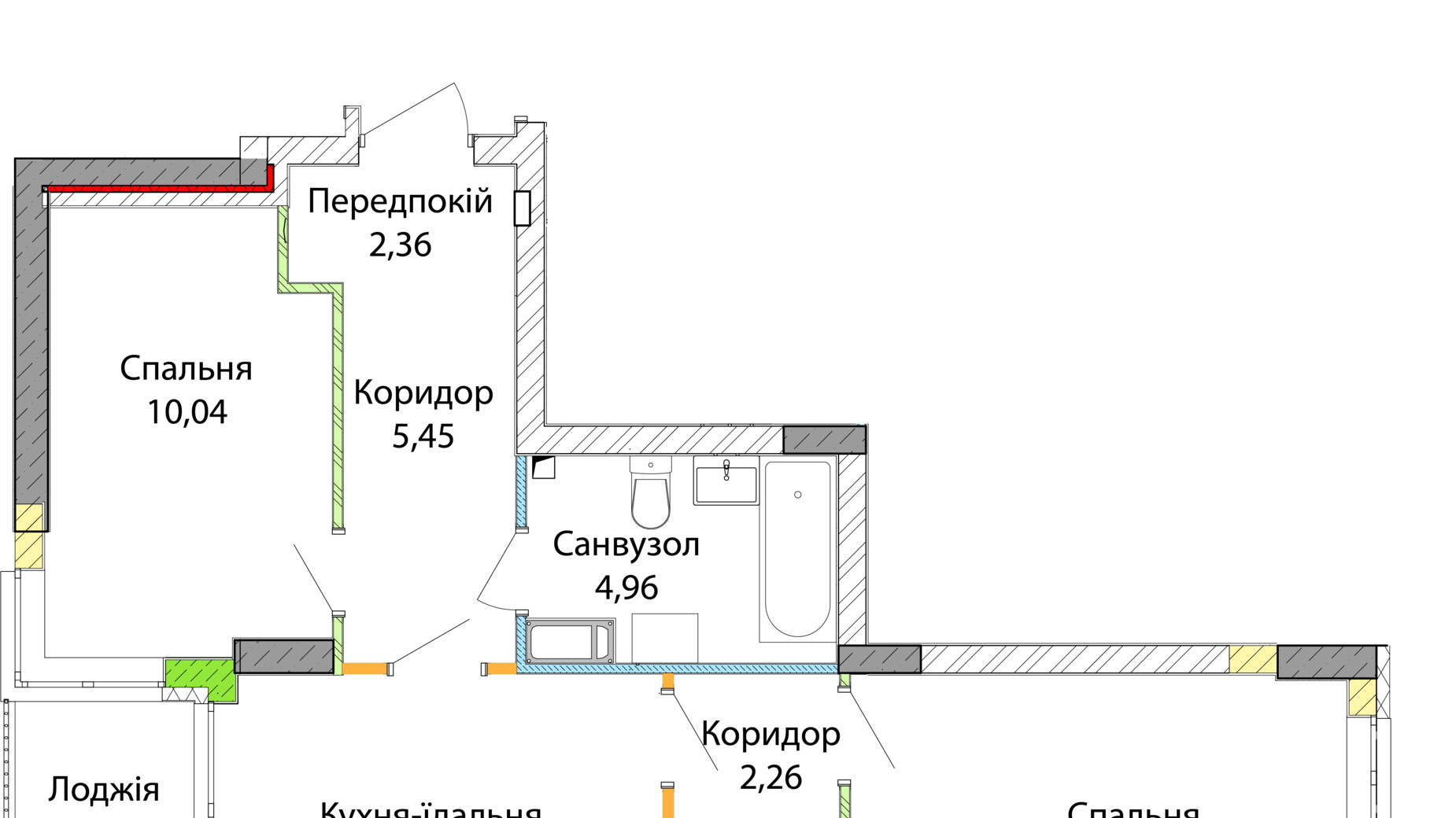 Планування 2-кімнатної квартири в ЖК Empatika 55.35 м², фото 805399