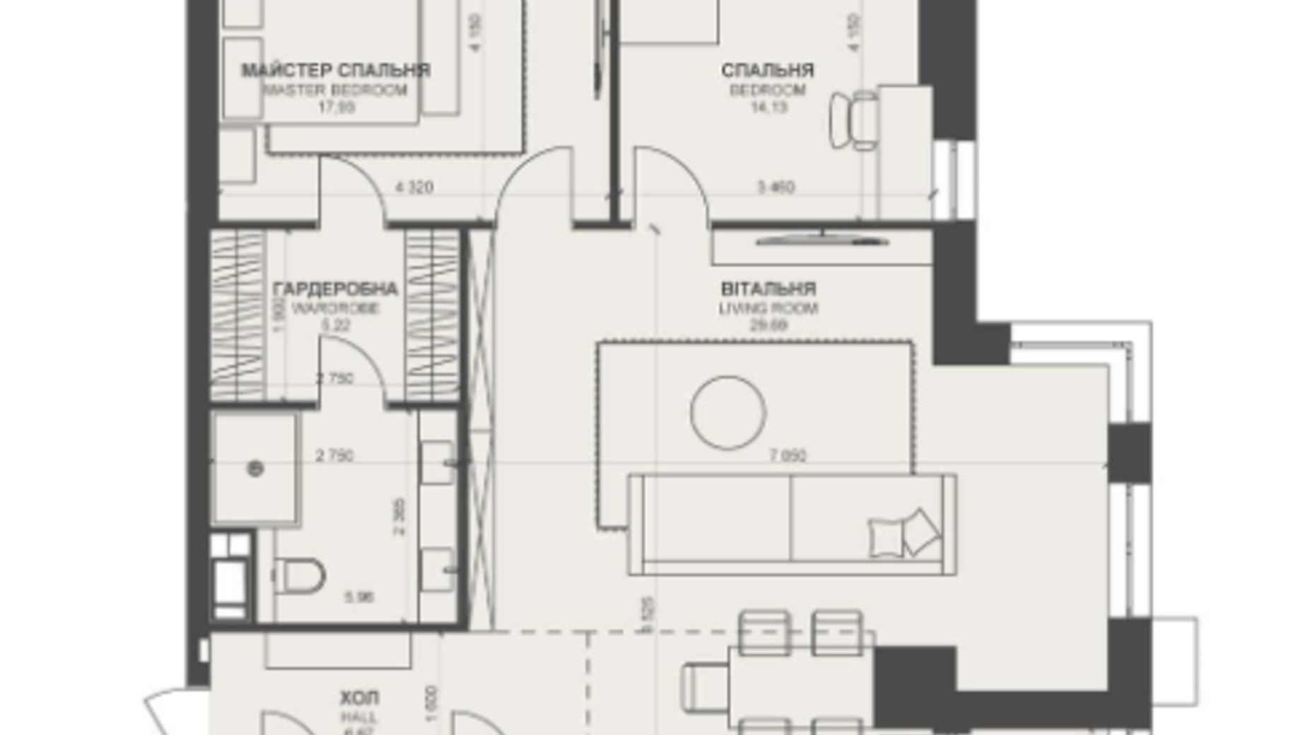 Планировка 2-комнатной квартиры в ЖК Triiinity 108 м², фото 805429