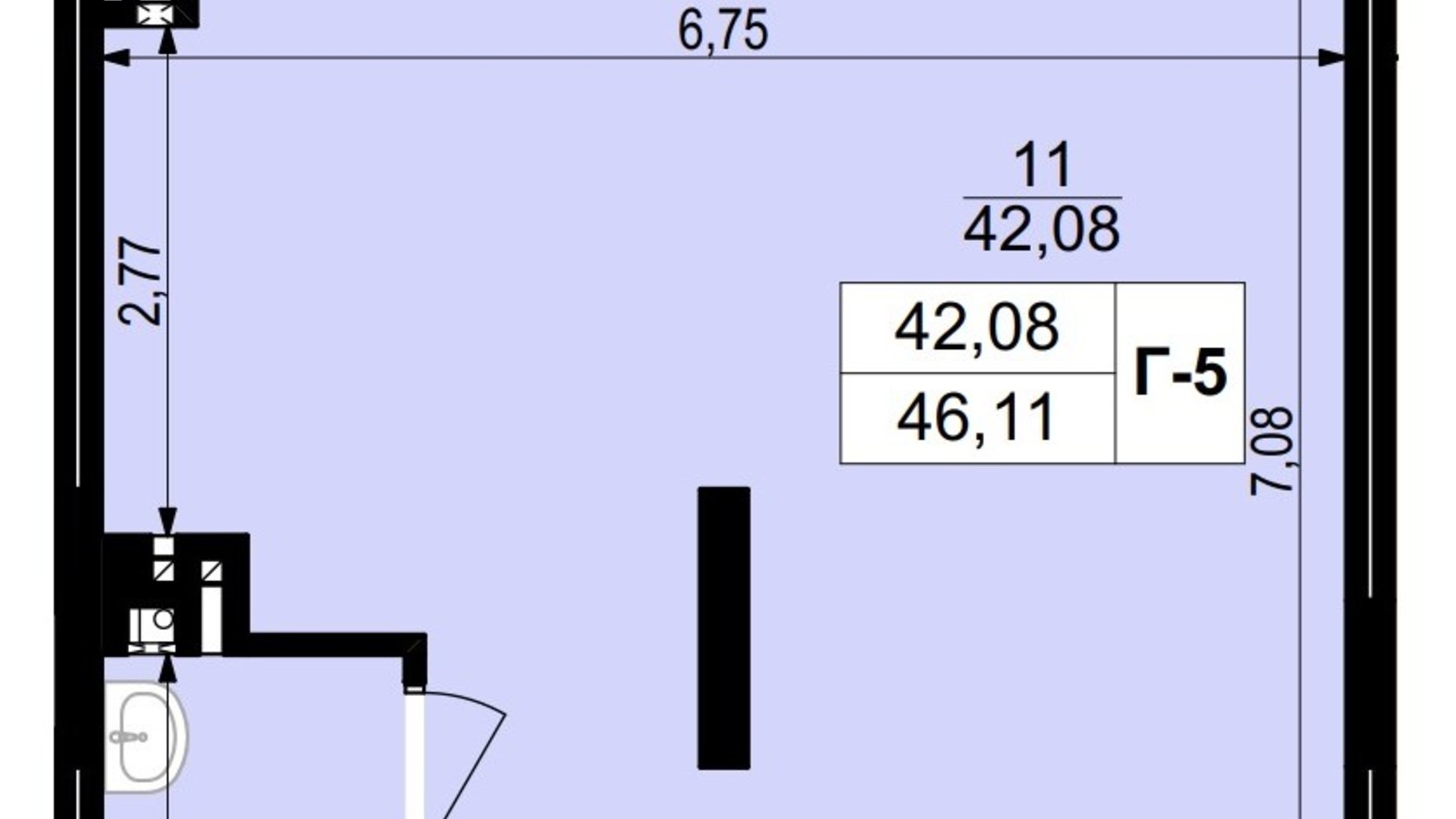 Планування приміщення в ЖК на Стецька 46.11 м², фото 805514