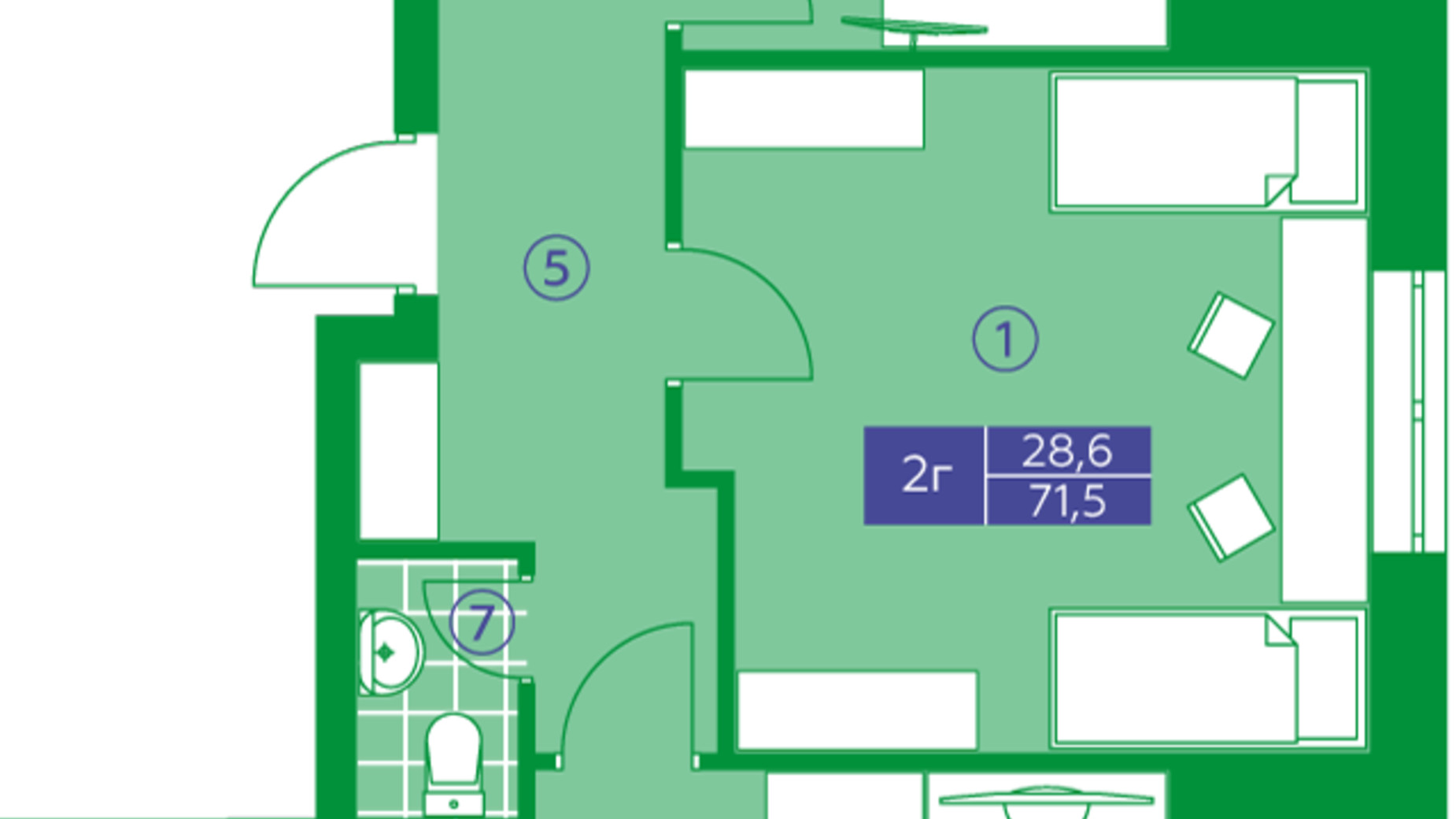 Планування 2-кімнатної квартири в ЖК Парковий Квартал  70.8 м², фото 805676