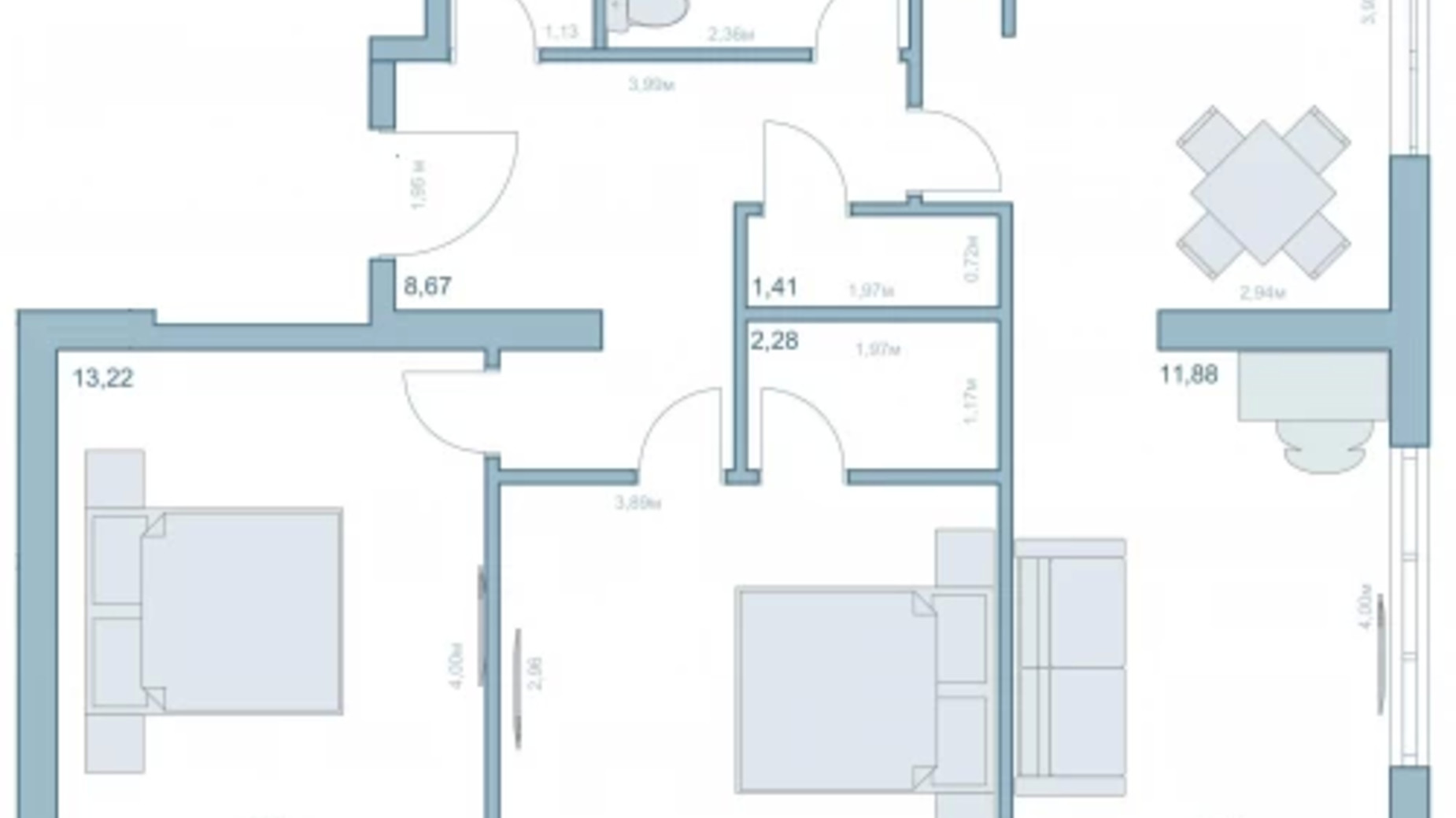 Планування 2-кімнатної квартири в ЖК Park Hills 71.09 м², фото 806706