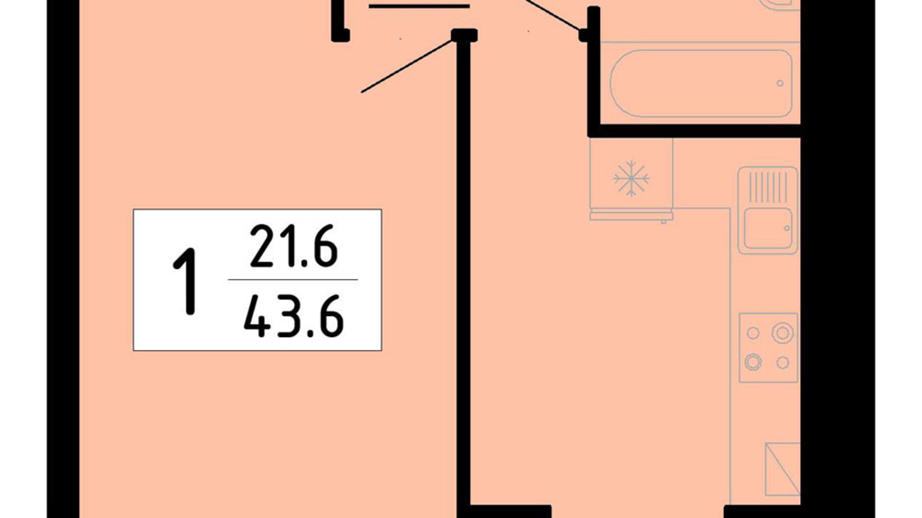 Планування 1-кімнатної квартири в Квартал Енергія 43.1 м², фото 806993