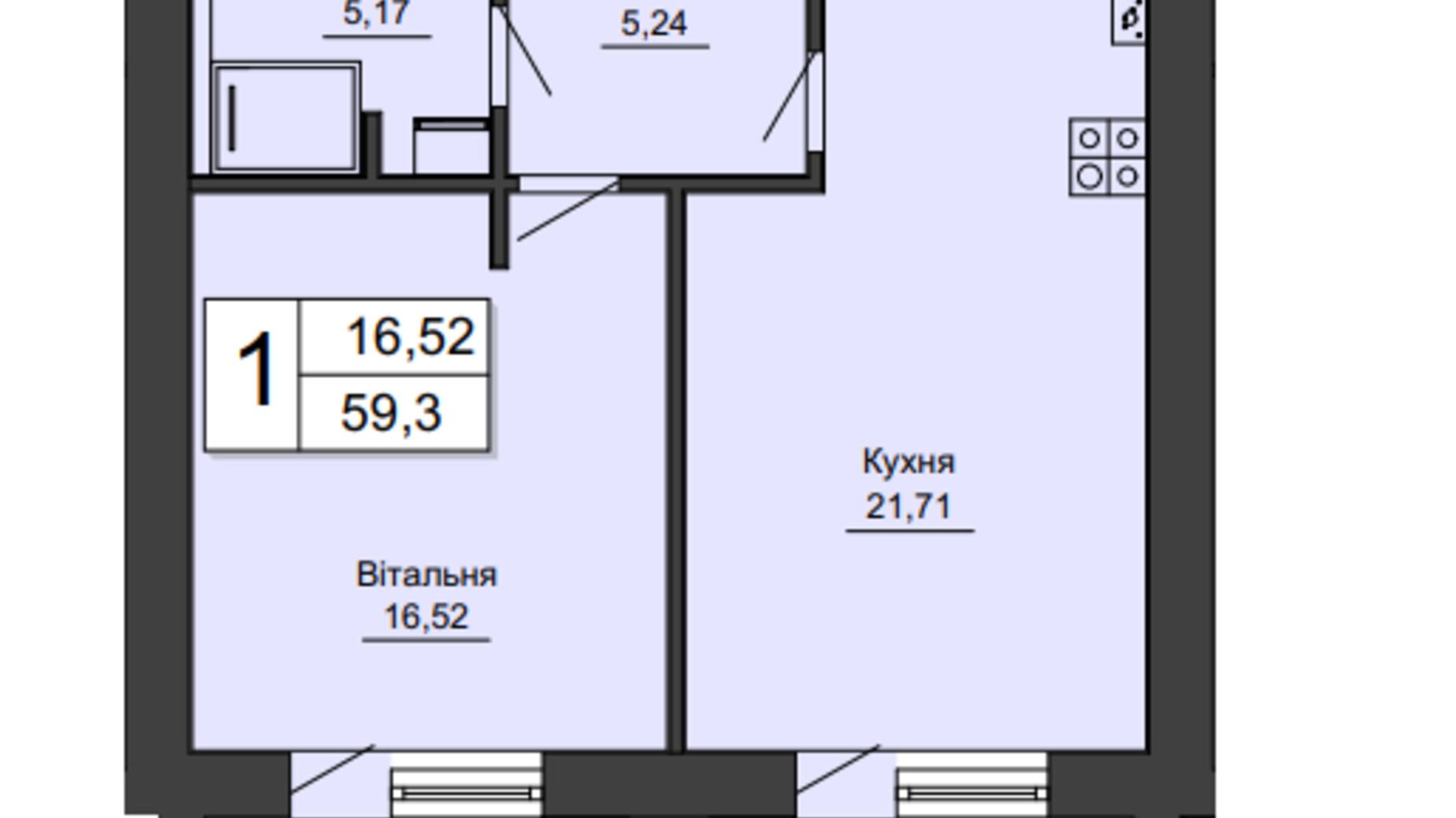 Планировка 1-комнатной квартиры в ЖК Андріївський 59.3 м², фото 807647