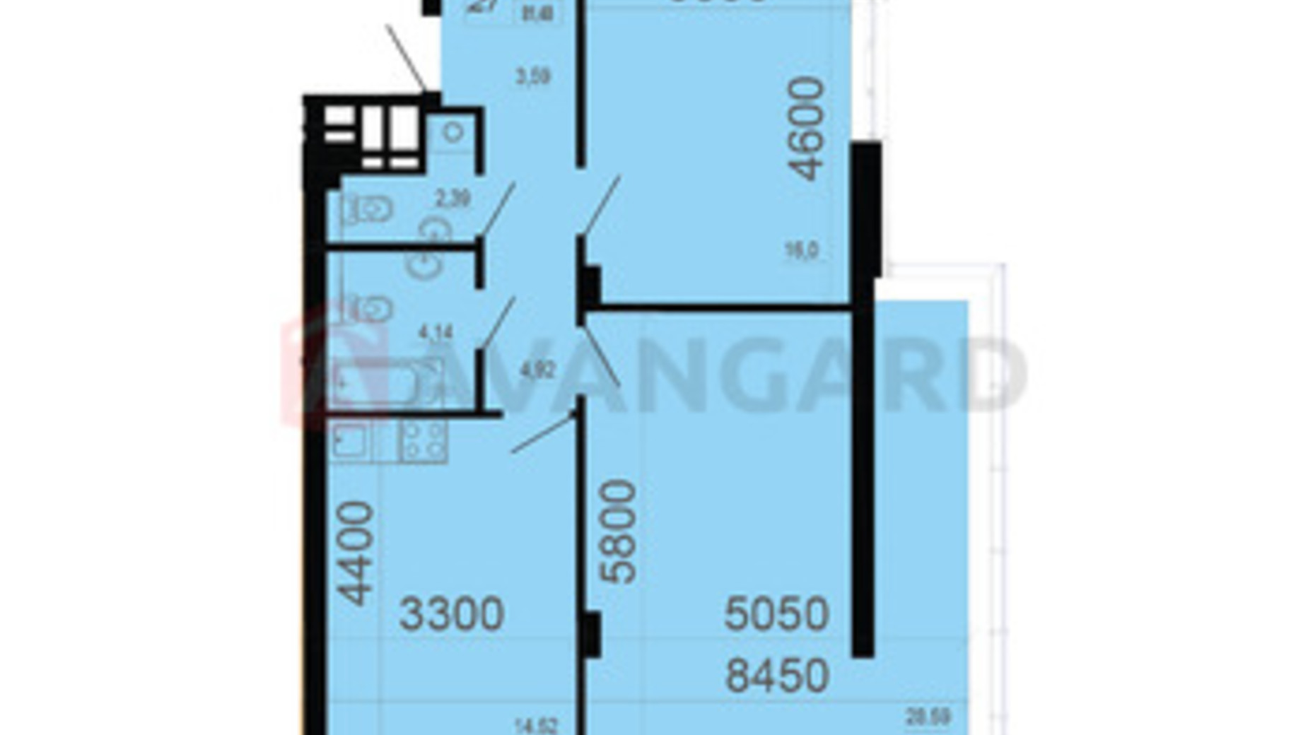 Планировка 2-комнатной квартиры в ЖК Фаворит 82 м², фото 808476