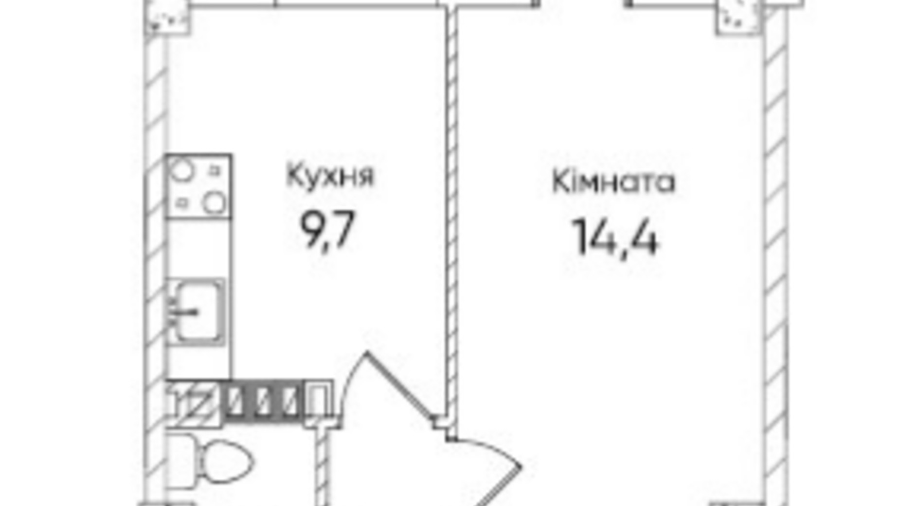 Планування 1-кімнатної квартири в ЖК Грінвіч Парк 33.5 м², фото 808696