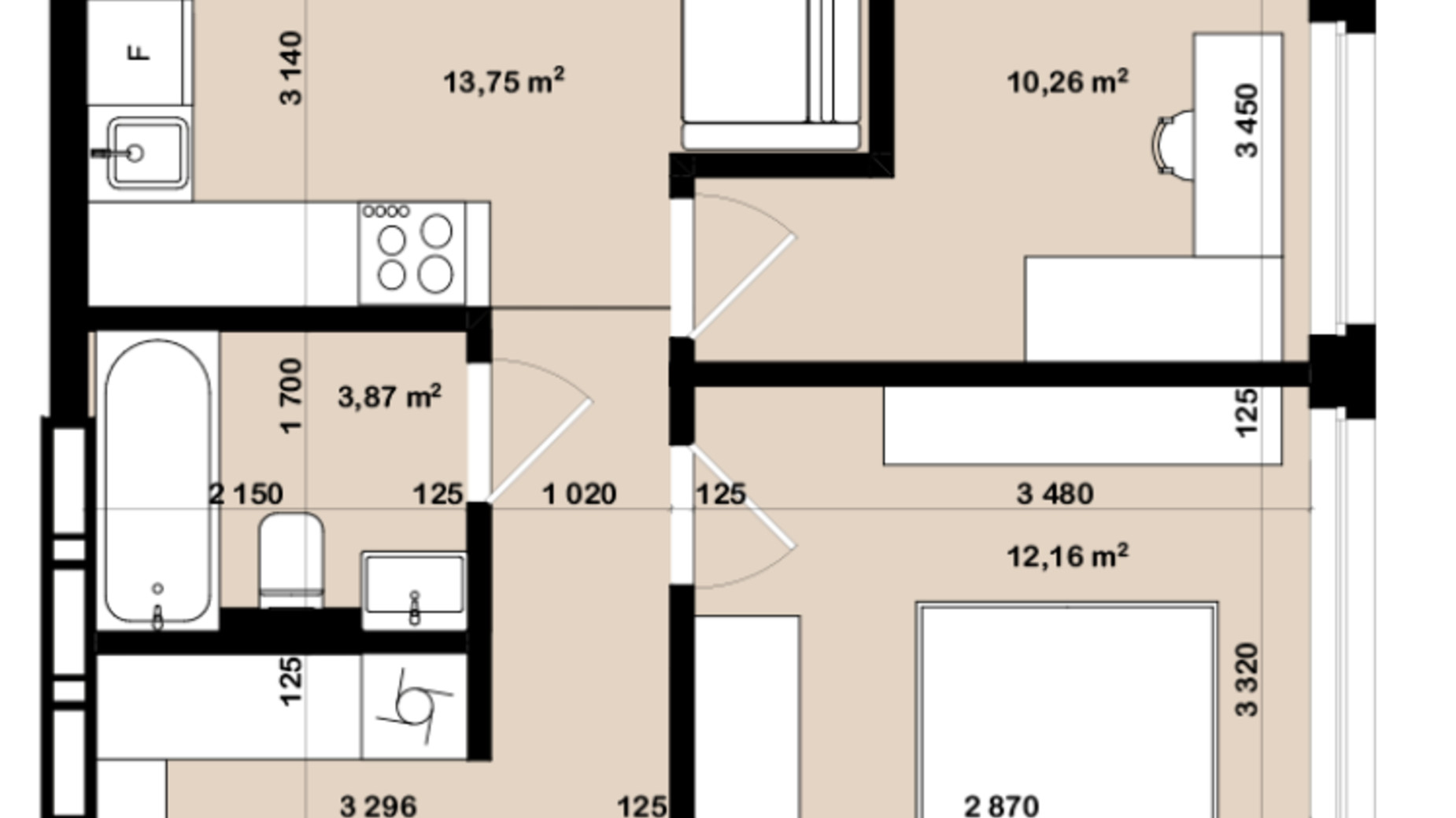 Планування 2-кімнатної квартири в ЖК Вертикаль 49 м², фото 808836