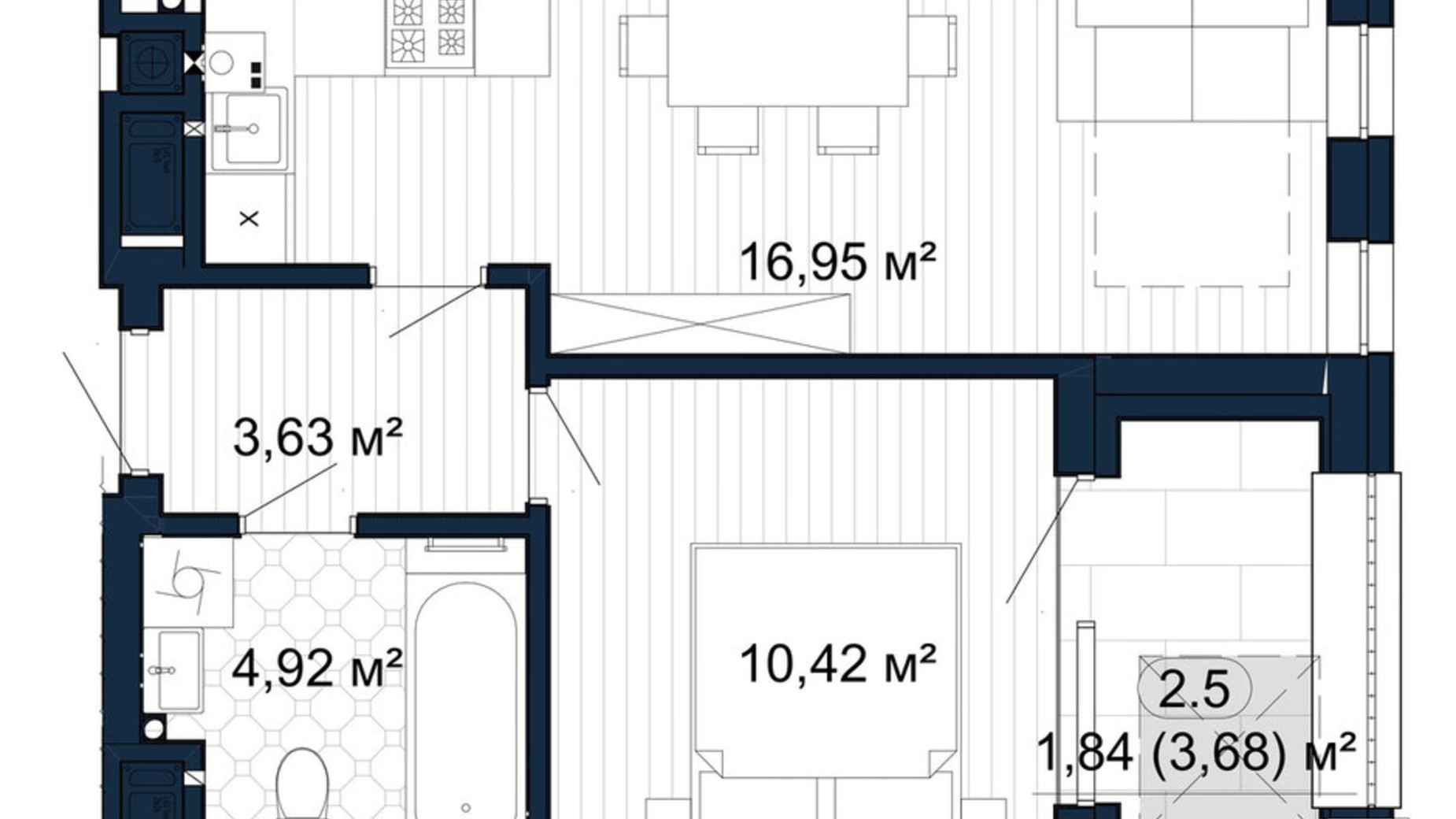 Планировка 1-комнатной квартиры в ЖК САБ Борислав 37.76 м², фото 809651