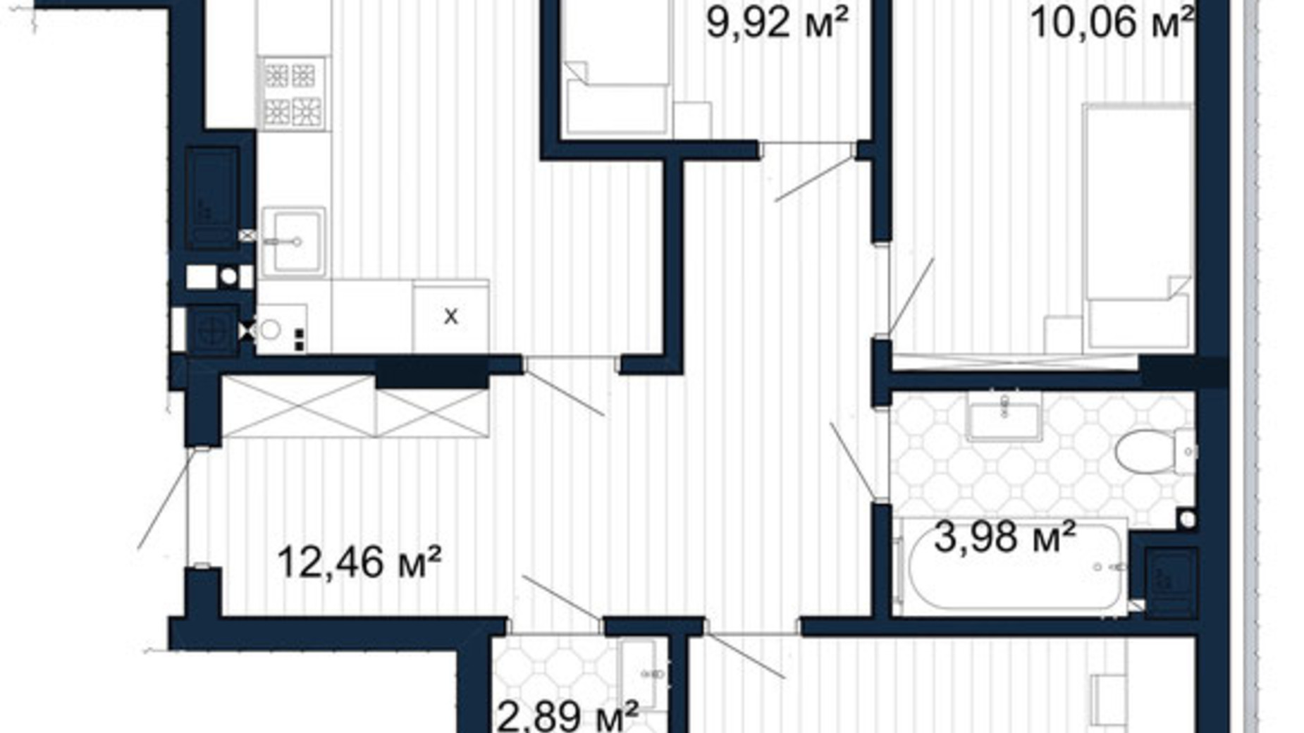 Планировка 3-комнатной квартиры в ЖК САБ Борислав 79.24 м², фото 809652