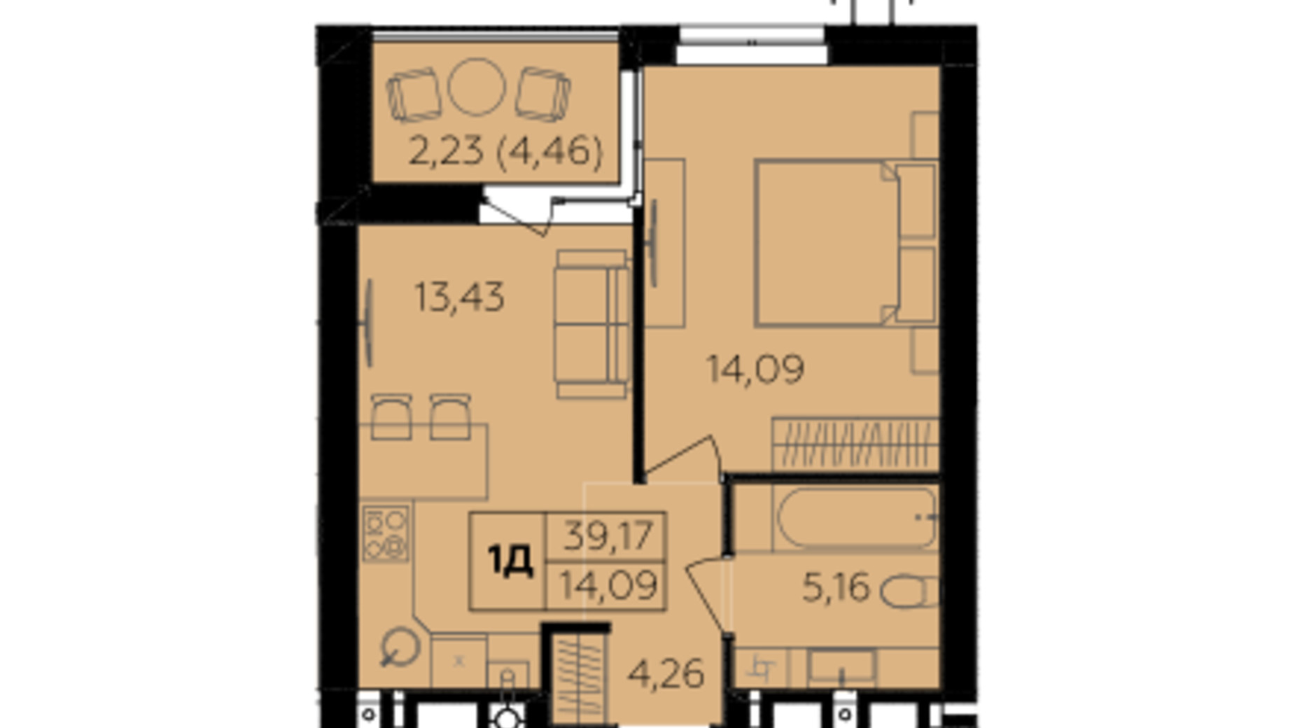 Планировка 1-комнатной квартиры в ЖК Семейный Comfort 2 39.17 м², фото 810635