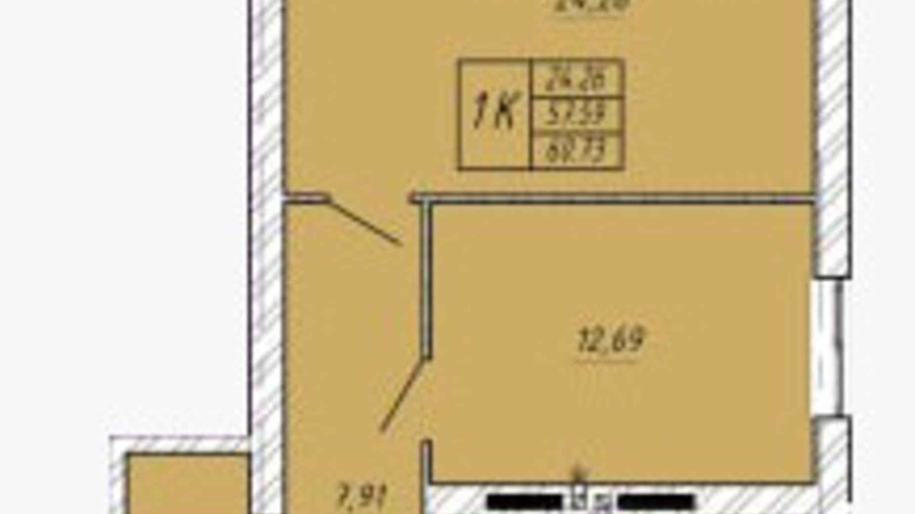 Планировка 1-комнатной квартиры в ЖК Эко Дом 60.73 м², фото 811249