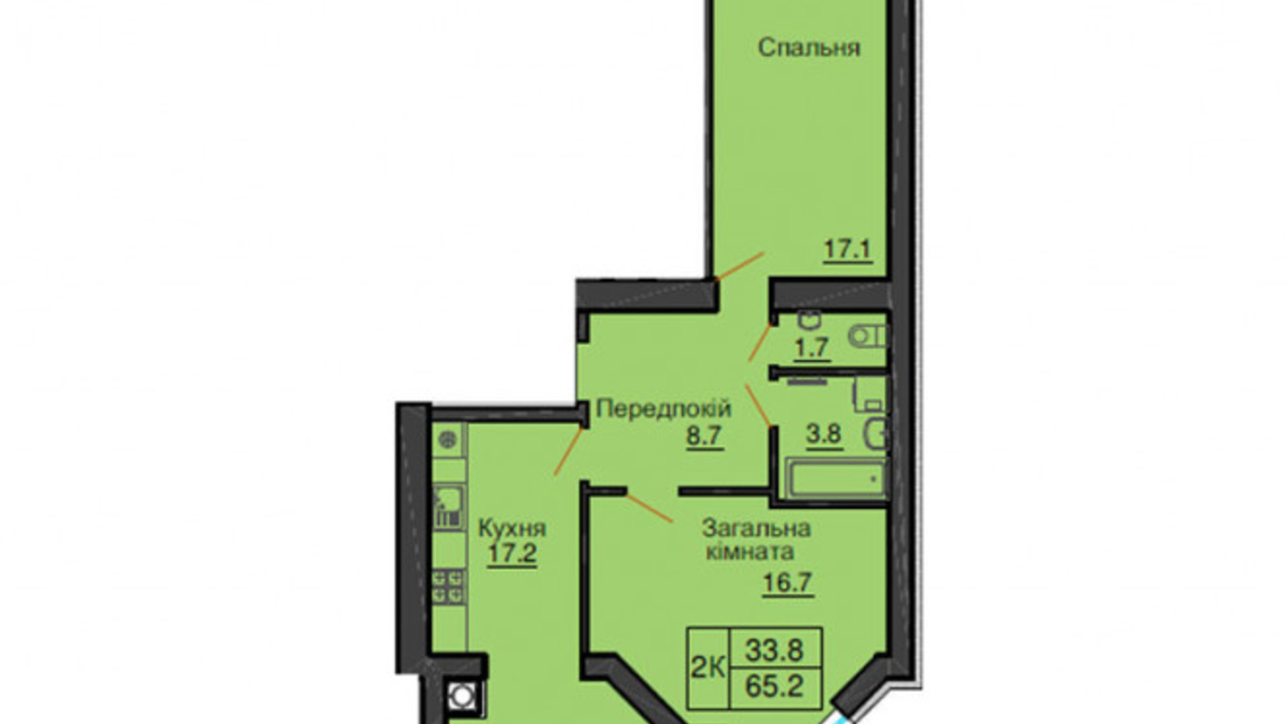 Планировка 2-комнатной квартиры в ЖК София Резиденс 65.5 м², фото 811714