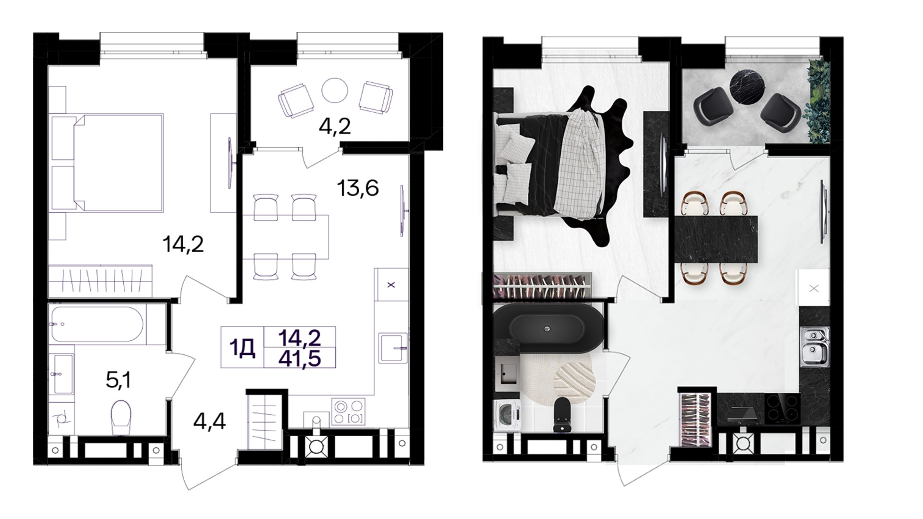 Планировка 1-комнатной квартиры в ЖК Lavanda Park 41.5 м², фото 811854