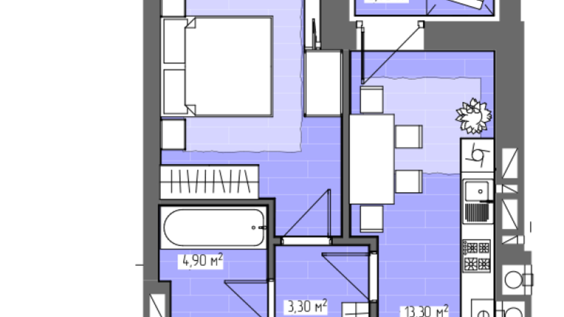 Планування 1-кімнатної квартири в ЖК Perfect City 40.4 м², фото 811923