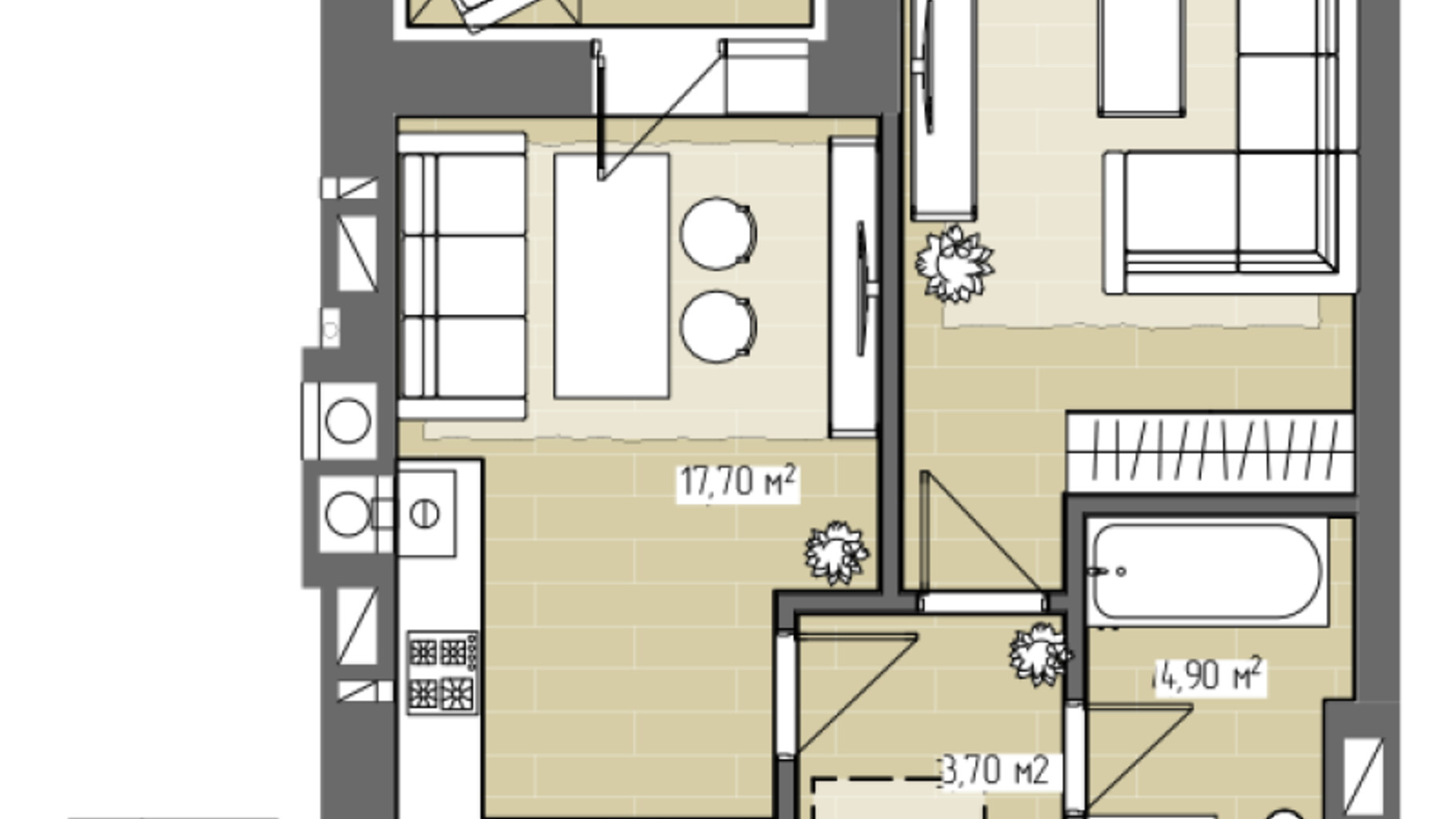 Планування 1-кімнатної квартири в ЖК Perfect City 44.7 м², фото 811925