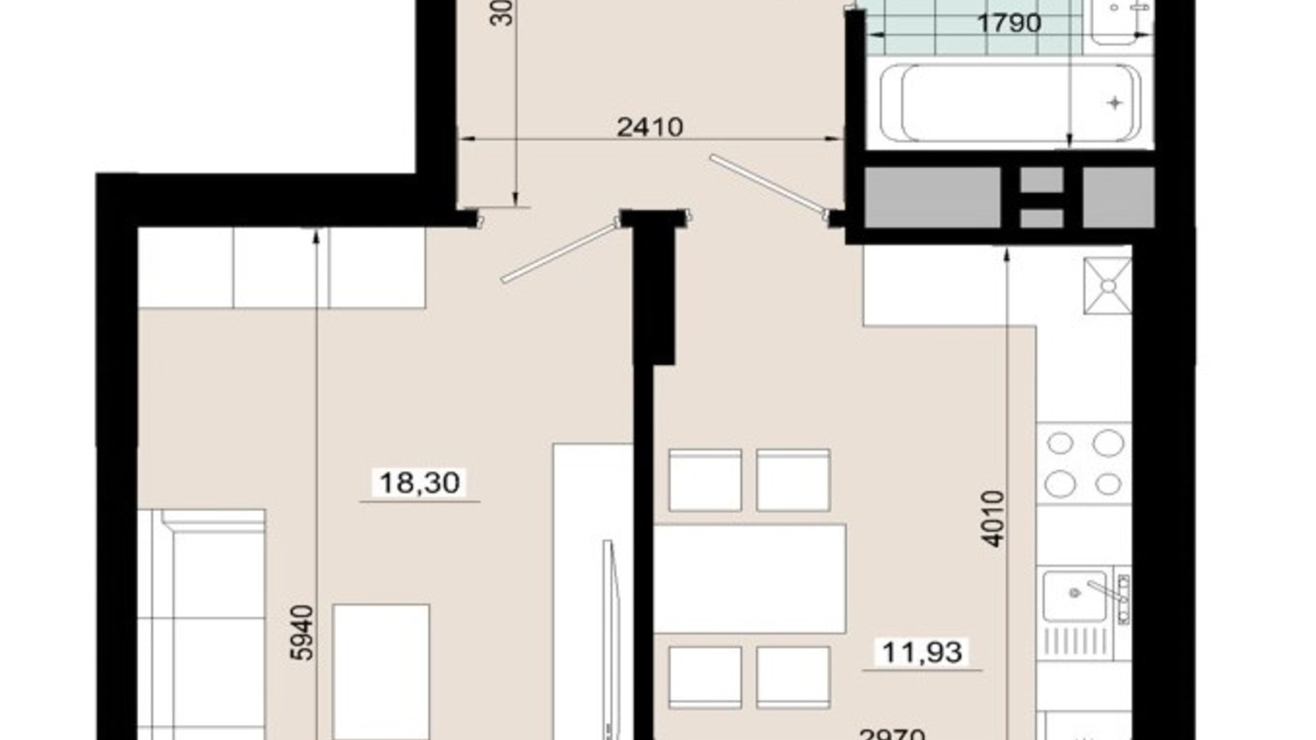 Планировка 1-комнатной квартиры в ЖК Софит 48.07 м², фото 813653