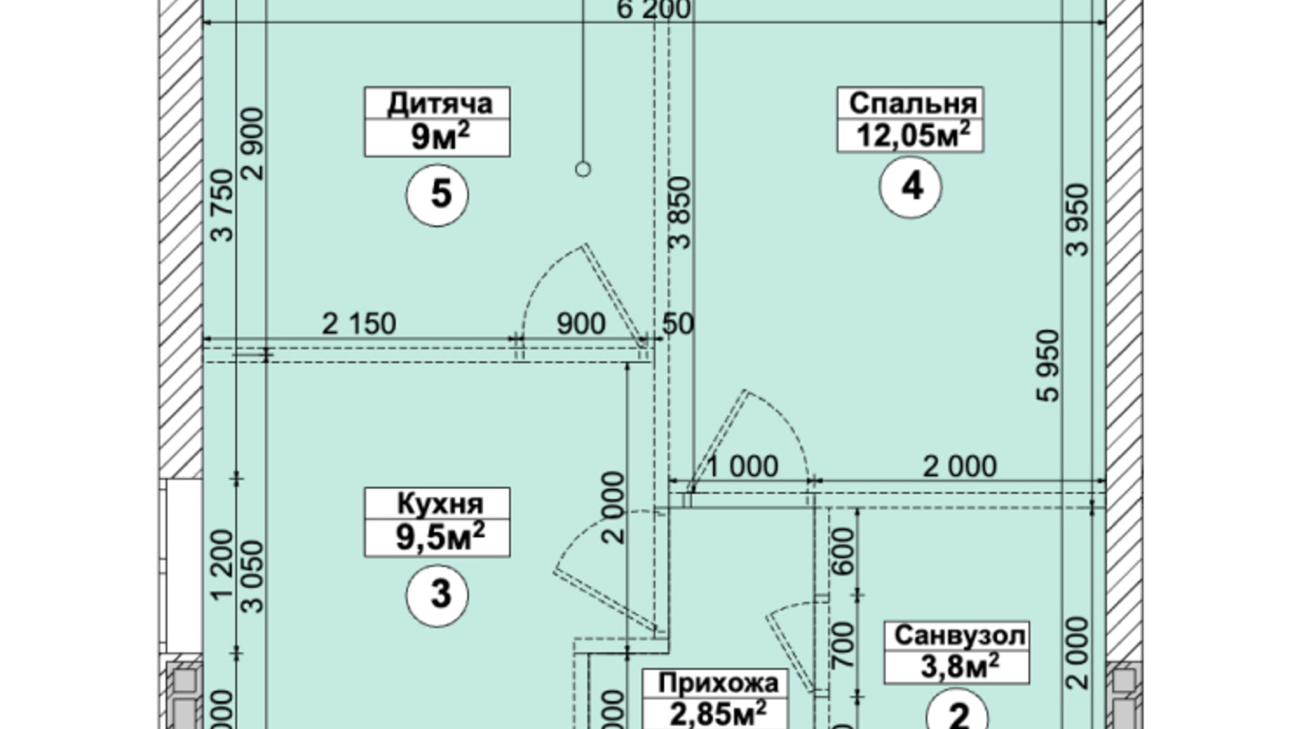 Планування 1-кімнатної квартири в ЖК Sanville Park 37.2 м², фото 813955