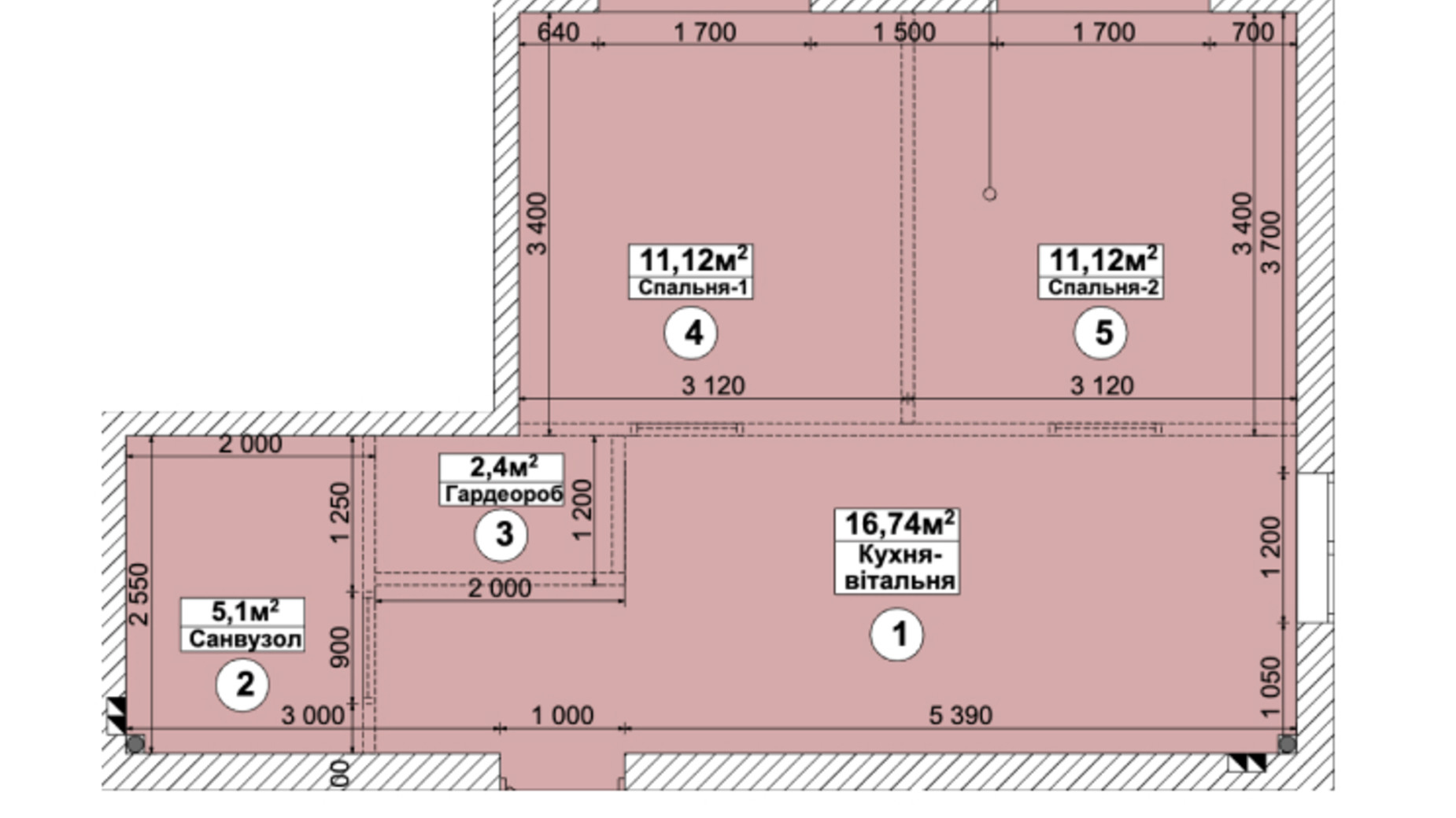 Планування 2-кімнатної квартири в ЖК Sanville Park 46.48 м², фото 814034