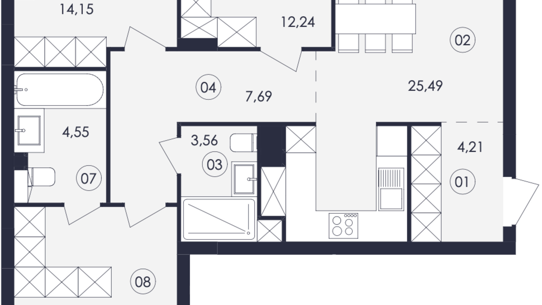 Планування 3-кімнатної квартири в ЖК Avalon Holiday 89 м², фото 814456