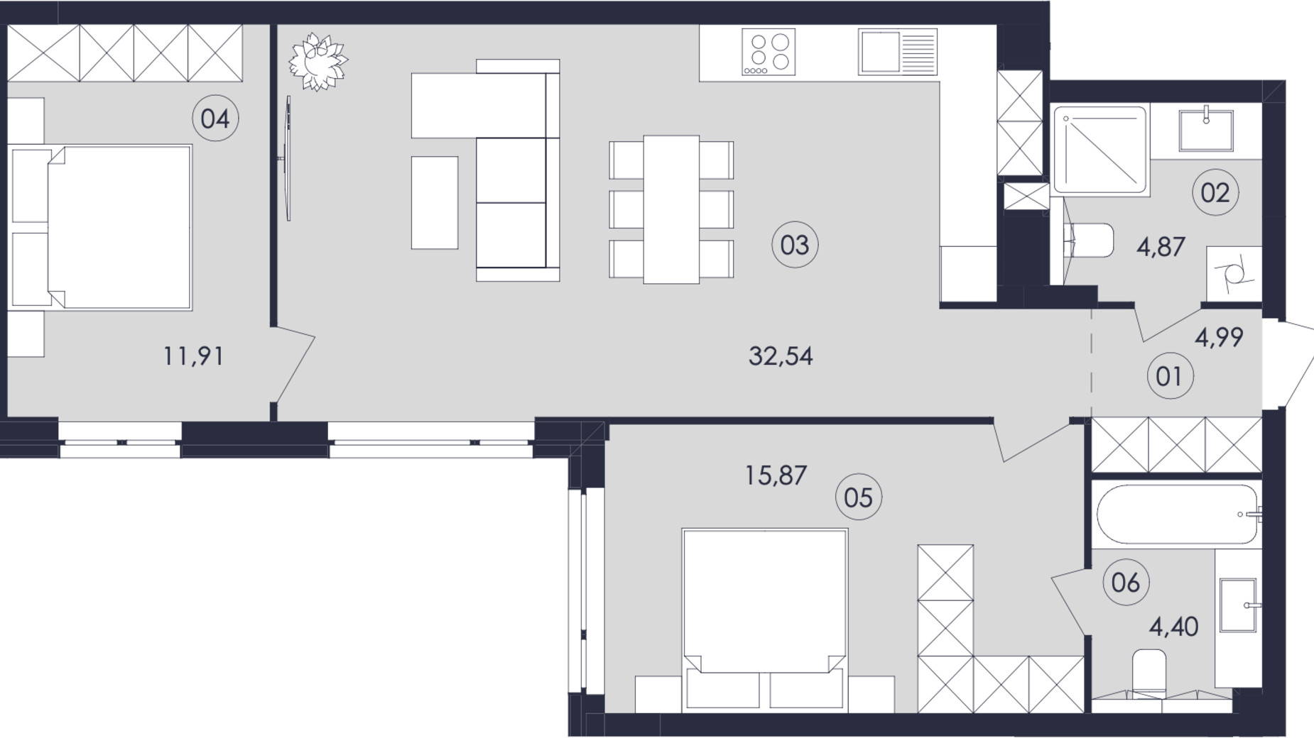 Планування 2-кімнатної квартири в ЖК Avalon Holiday 75 м², фото 814457