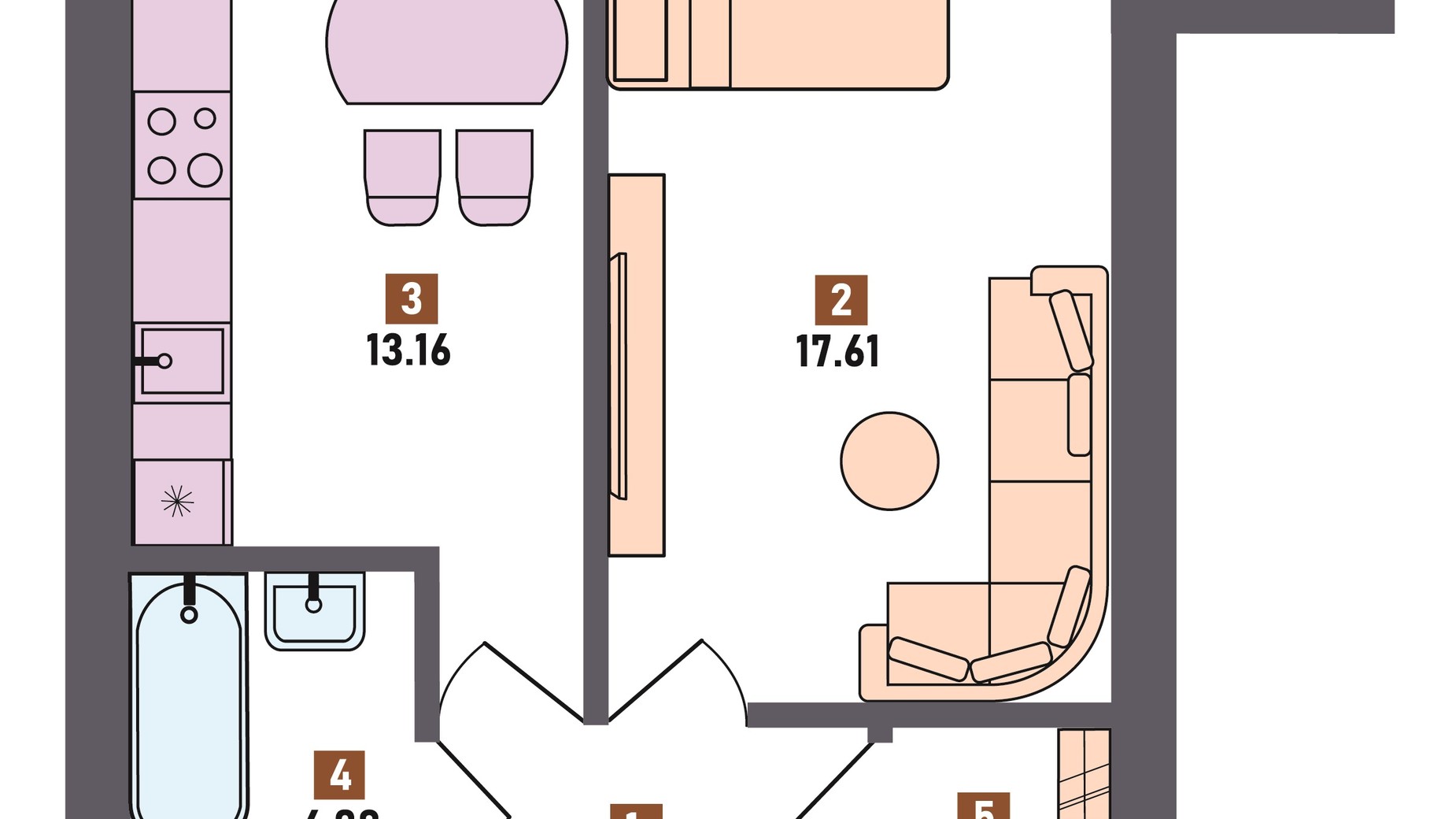 Планировка 1-комнатной квартиры в ЖК Первый квартал 41.16 м², фото 815720