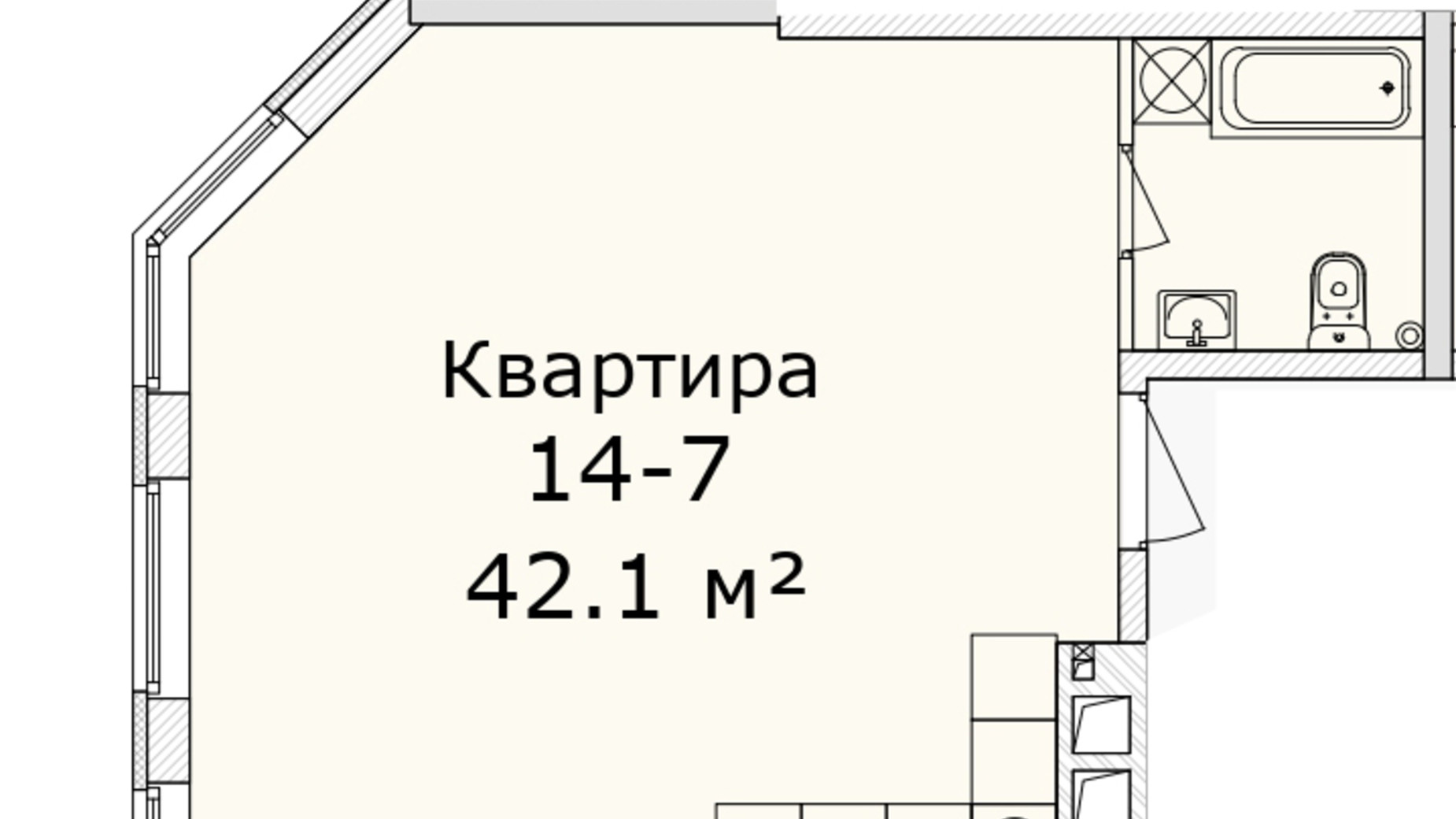 Планировка 1-комнатной квартиры в МФК Industrial 42.1 м², фото 816882