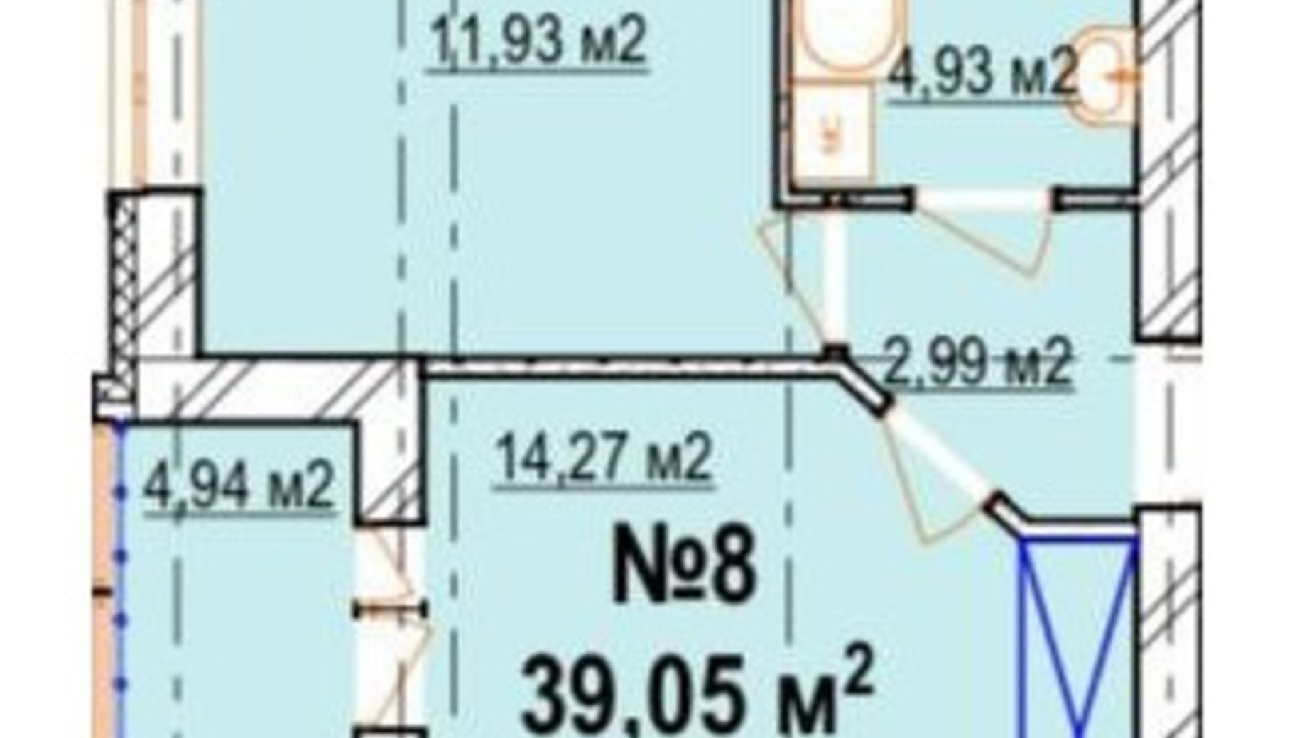 Планировка 1-комнатной квартиры в ЖК Массив Барский 39.05 м², фото 816965