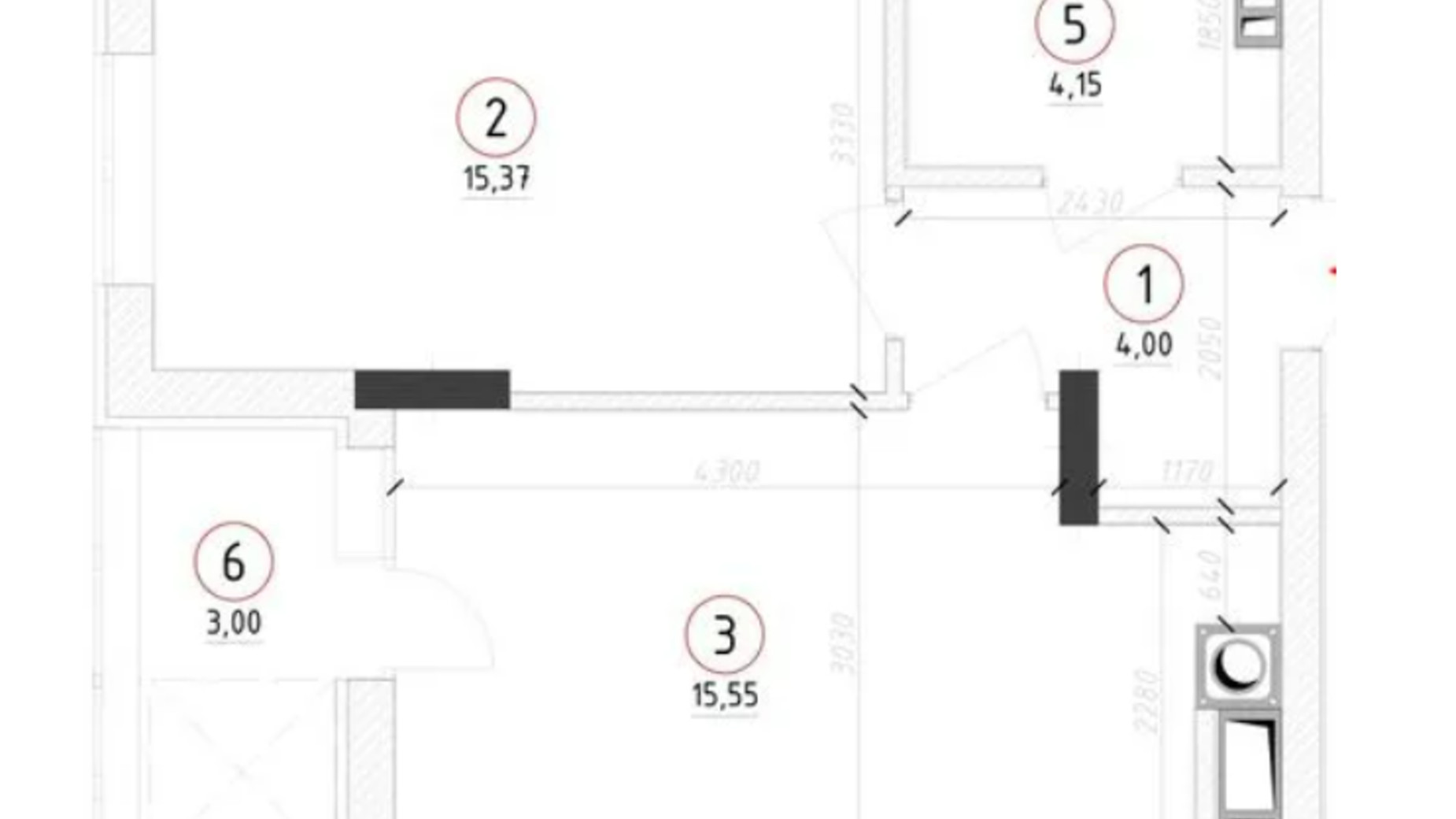 Планування 1-кімнатної квартири в ЖК Wellspring 41.48 м², фото 817674