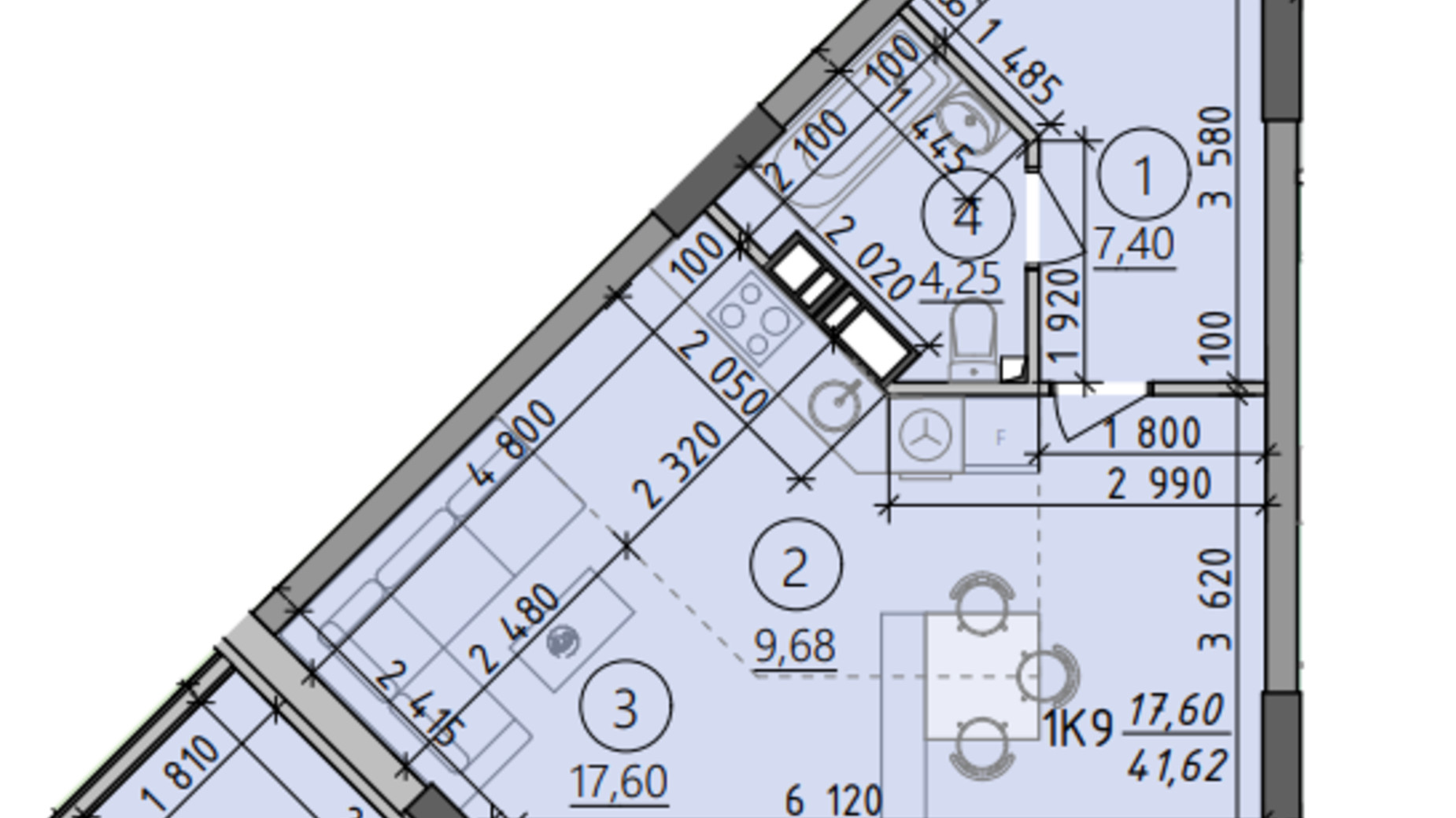 Планування 1-кімнатної квартири в ЖК Київські Зорі 2 41.62 м², фото 818187