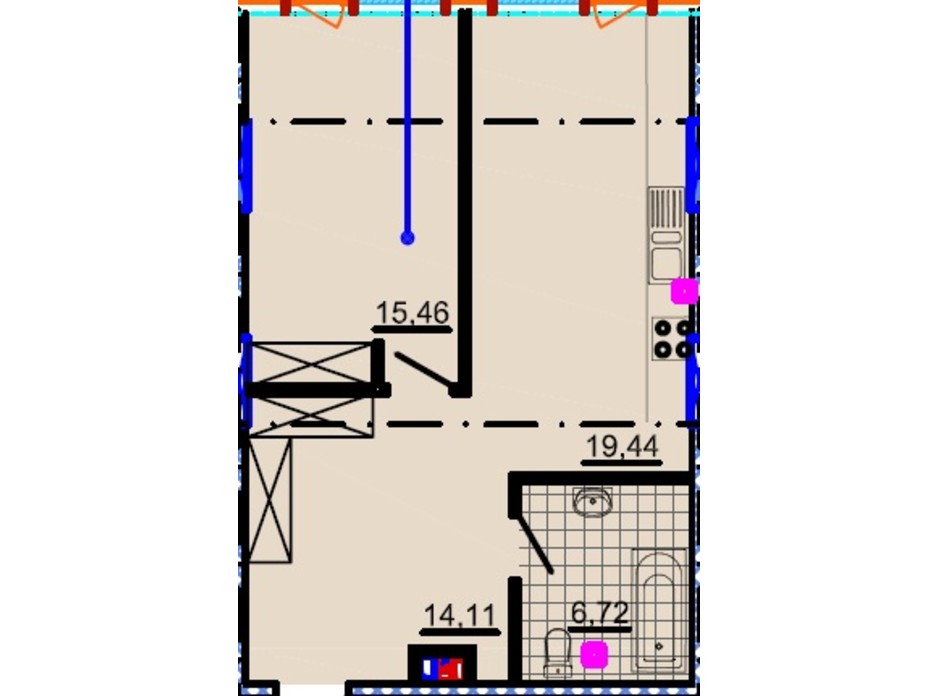 Планировка 1-комнатной квартиры в ЖК Небо 57.09 м², фото 81835 Планировка 1-комнатной квартиры в ЖК Небо 57.09 м², фото 81835