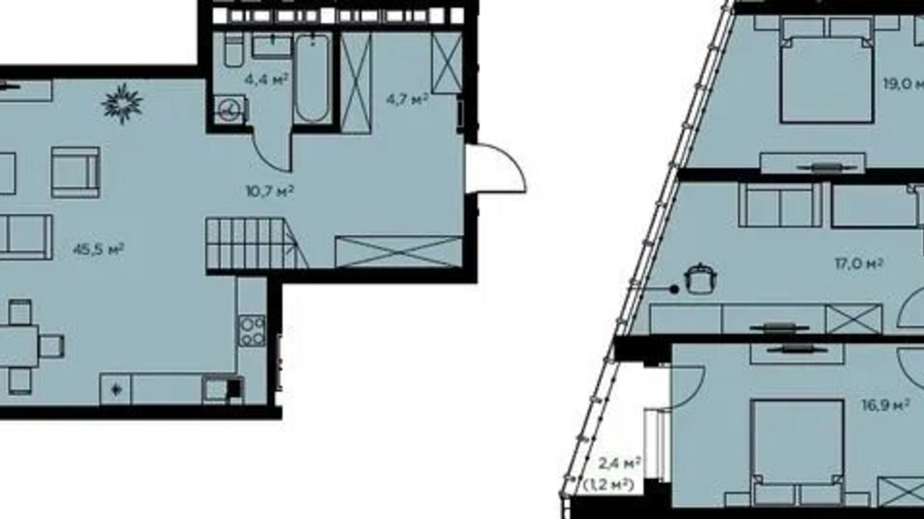 Планировка много­уровневой квартиры в ЖК Diadans 157.9 м², фото 818435