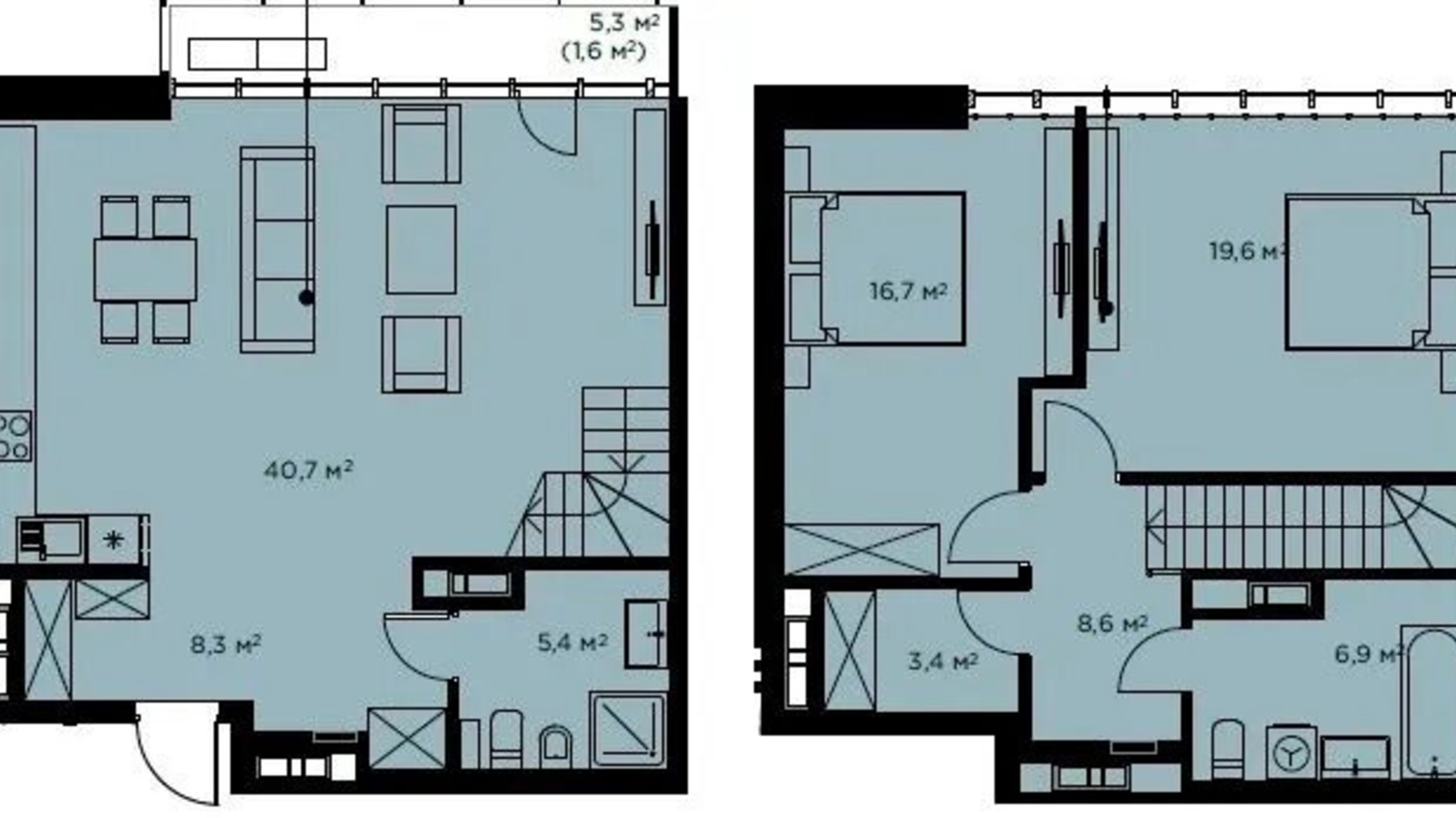 Планировка много­уровневой квартиры в ЖК Diadans 112.2 м², фото 818437