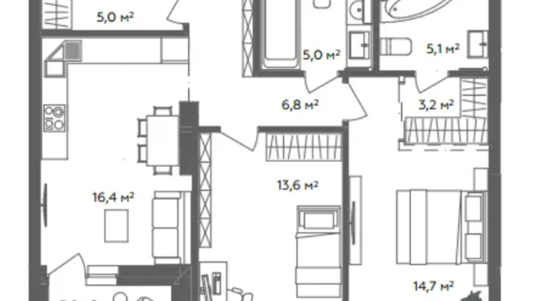 Планировка 2-комнатной квартиры в ЖК Fjord 71.7 м², фото 818467