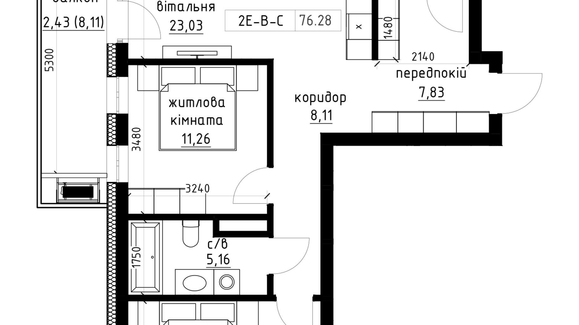 Планування 2-кімнатної квартири в ЖК Lizrome 81.96 м², фото 818719