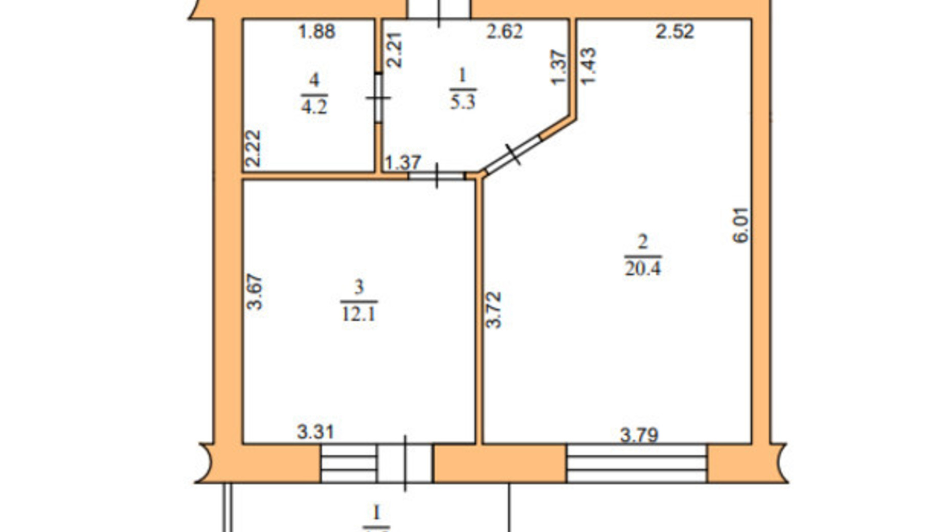 Планировка 1-комнатной квартиры в ЖК ул. Пасечная, 4 43.5 м², фото 819038