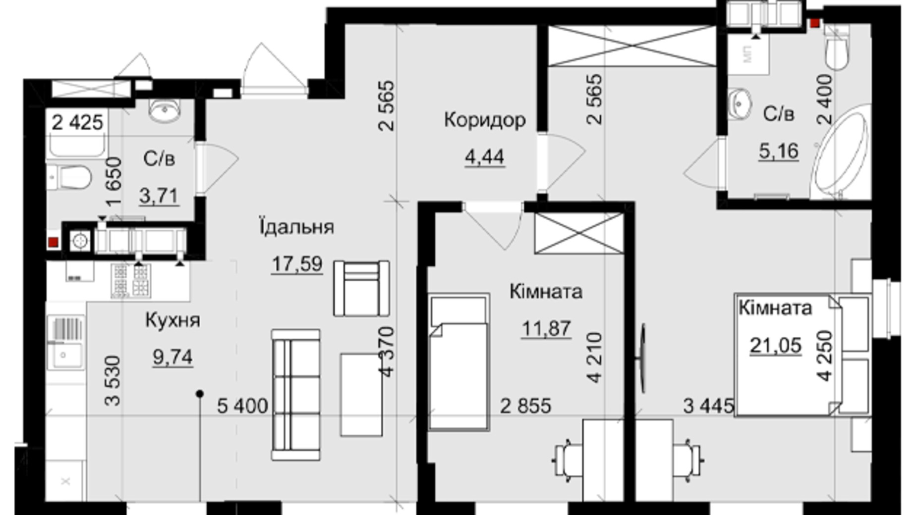 Планировка 2-комнатной квартиры в ЖК Avalon Magnolia 74 м², фото 819107