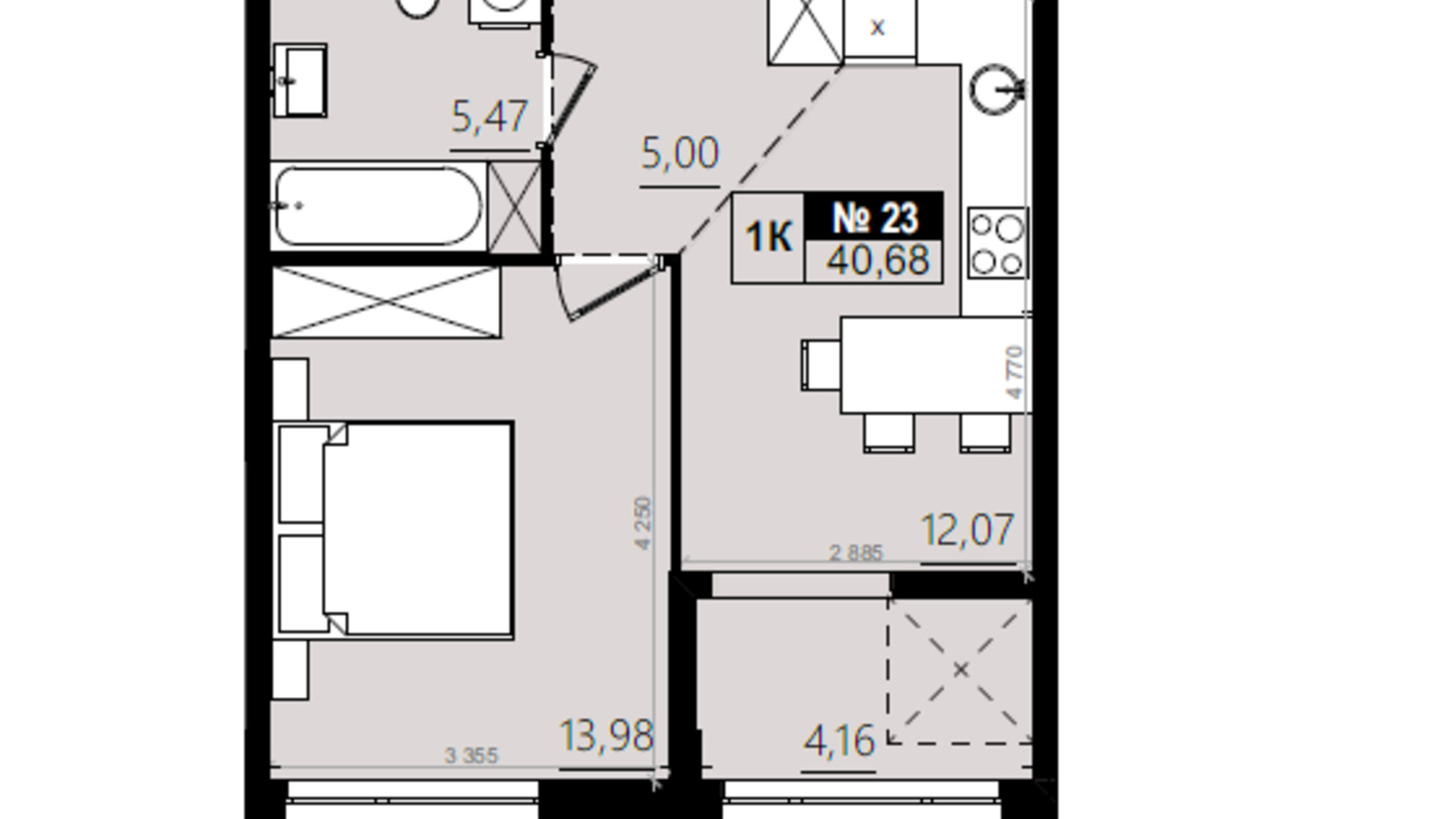 Планировка 1-комнатной квартиры в ЖК Парус Solo 40.68 м², фото 819478