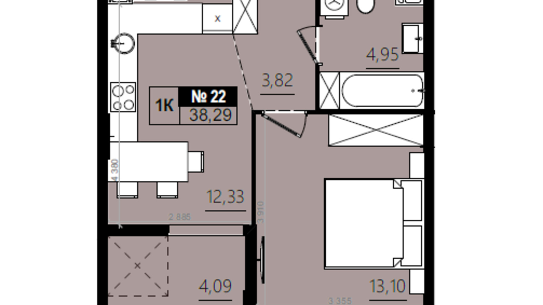 Планировка 1-комнатной квартиры в ЖК Парус Solo 38.29 м², фото 819479