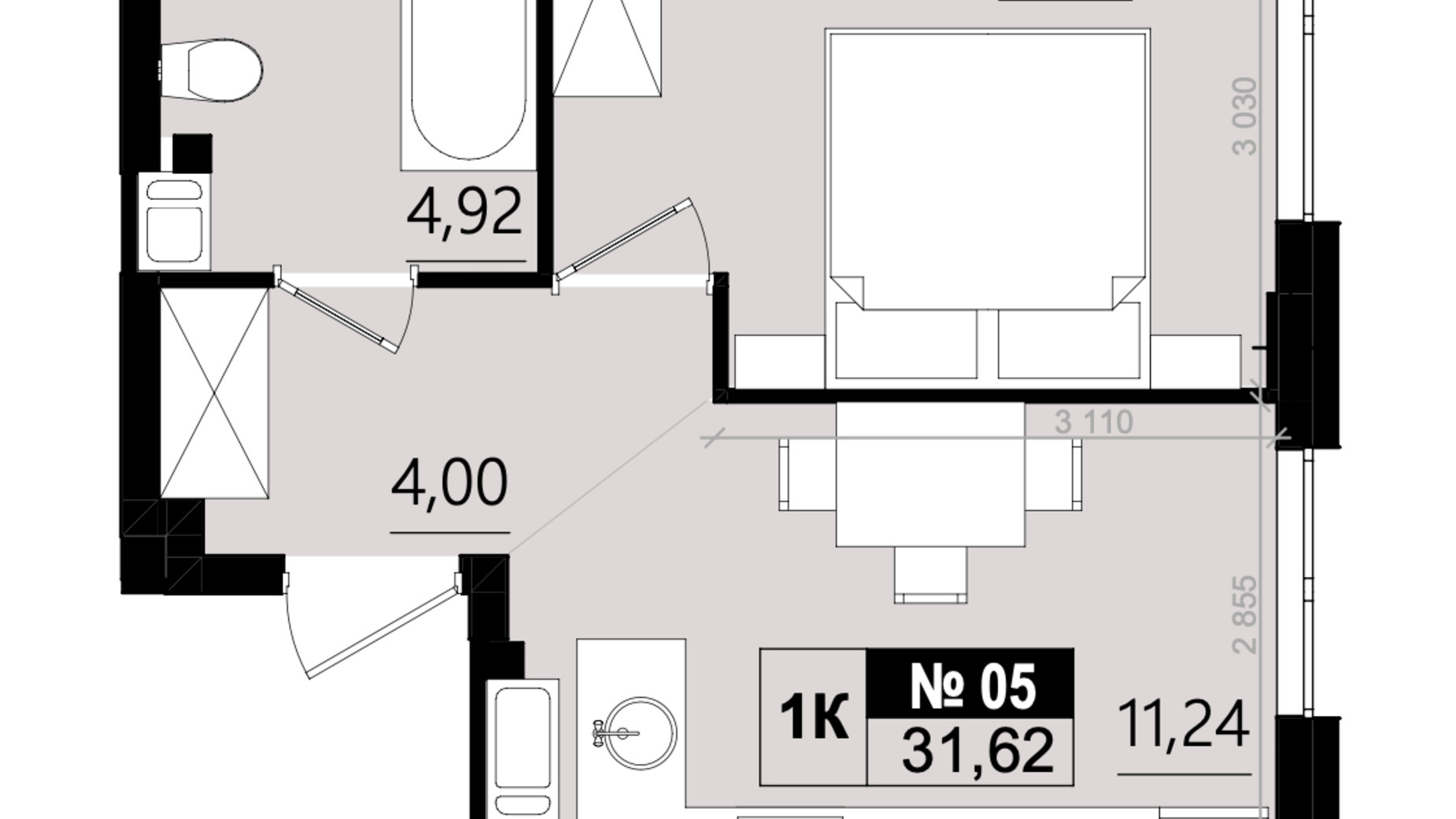 Планировка 1-комнатной квартиры в ЖК Парус Solo 31.62 м², фото 819508