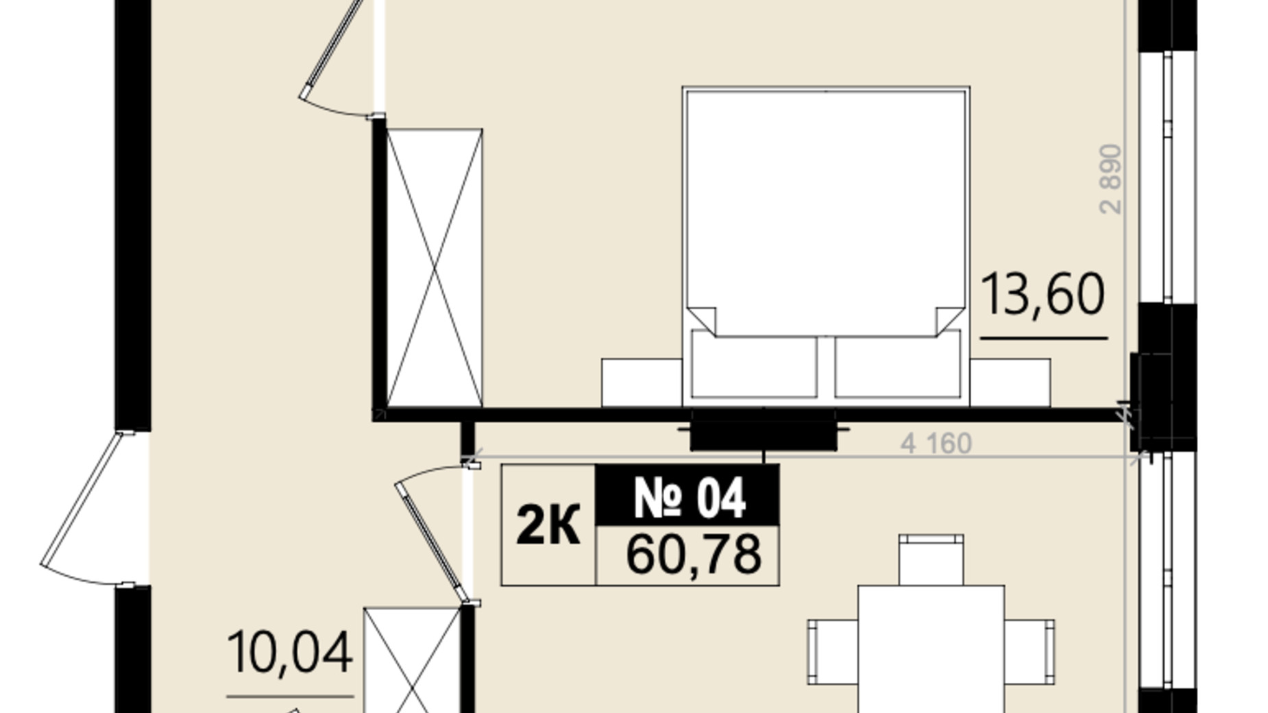 Планировка 2-комнатной квартиры в ЖК Парус Solo 60.86 м², фото 819511