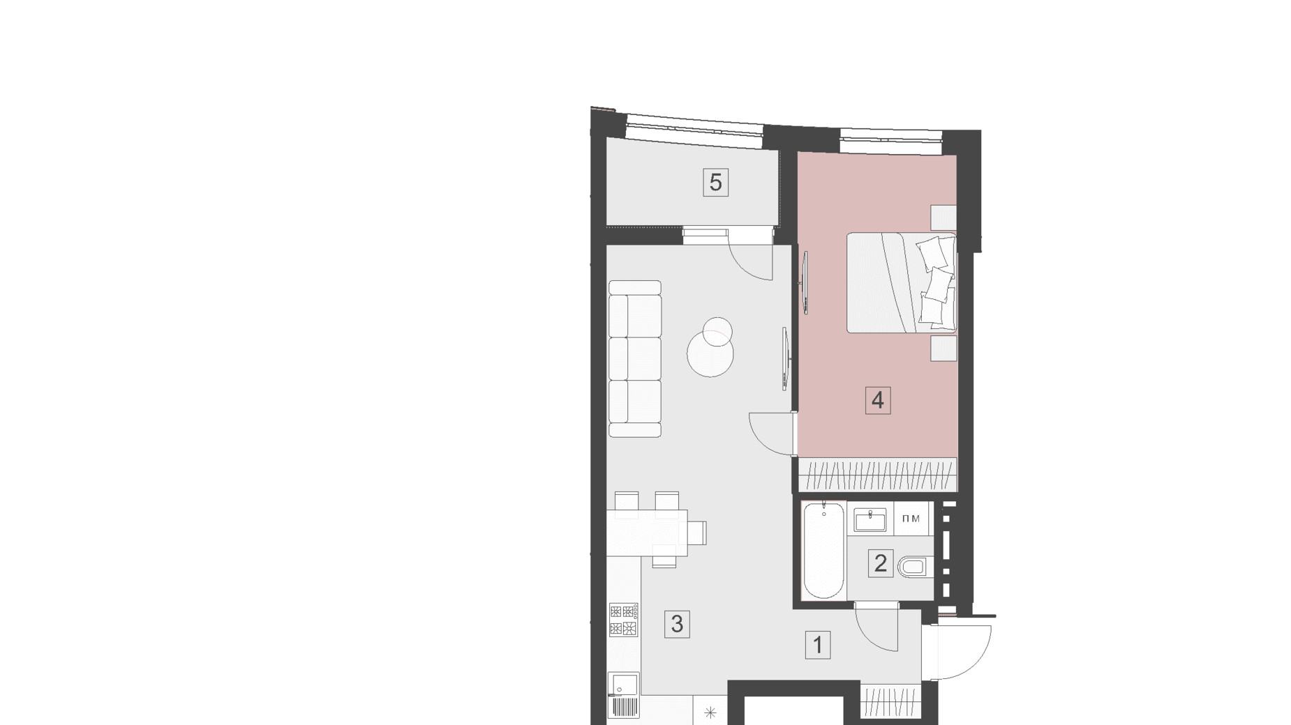 Планировка 1-комнатной квартиры в ЖК Парус City 53.3 м², фото 819521