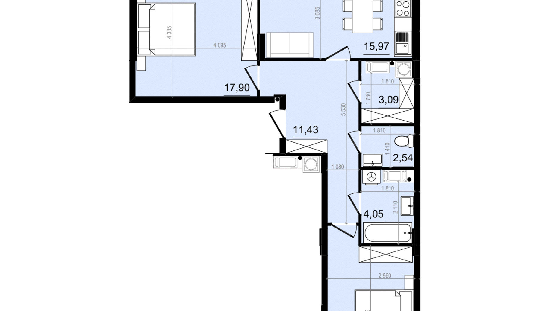 Планування 2-кімнатної квартири в ЖК Парус Comfort 74.78 м², фото 819578