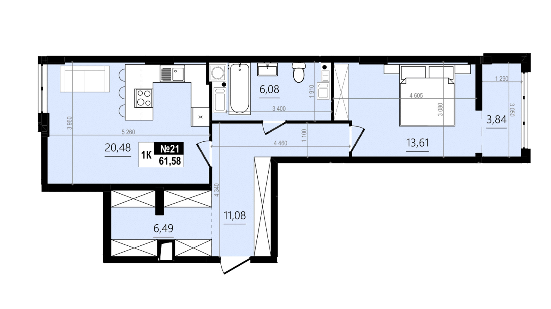 Планування 1-кімнатної квартири в ЖК Парус Comfort 61.58 м², фото 819602