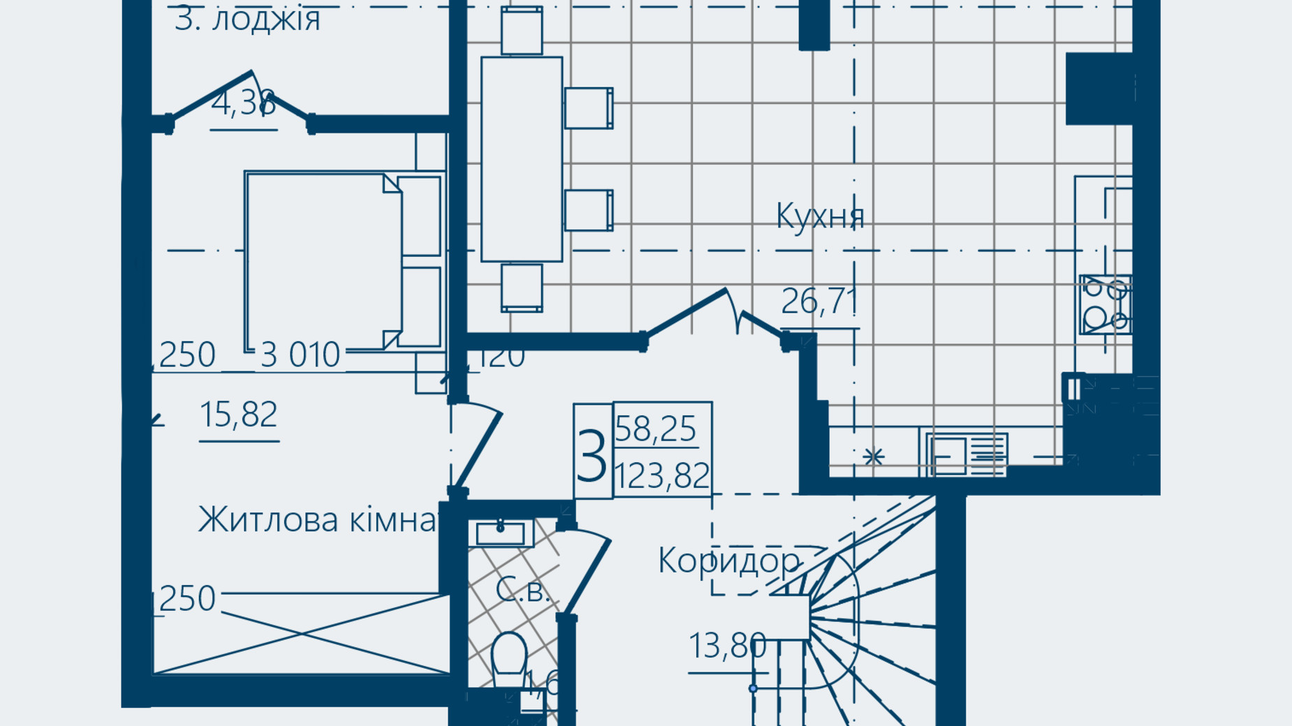 Планировка 3-комнатной квартиры в ЖК Престижный 2 123.82 м², фото 819792